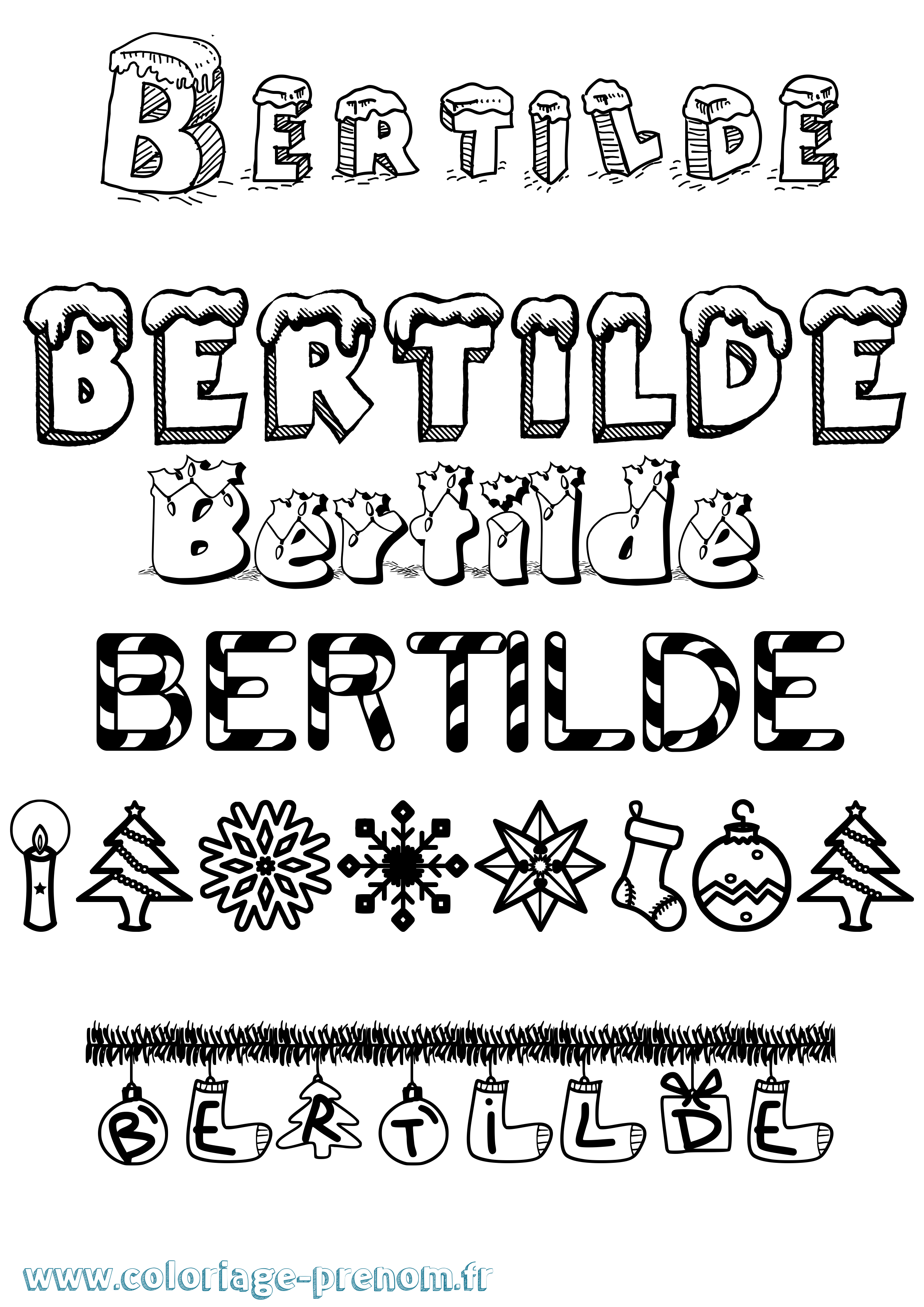 Coloriage Bertilde Noël Coloriage prénom Bertilde Noël