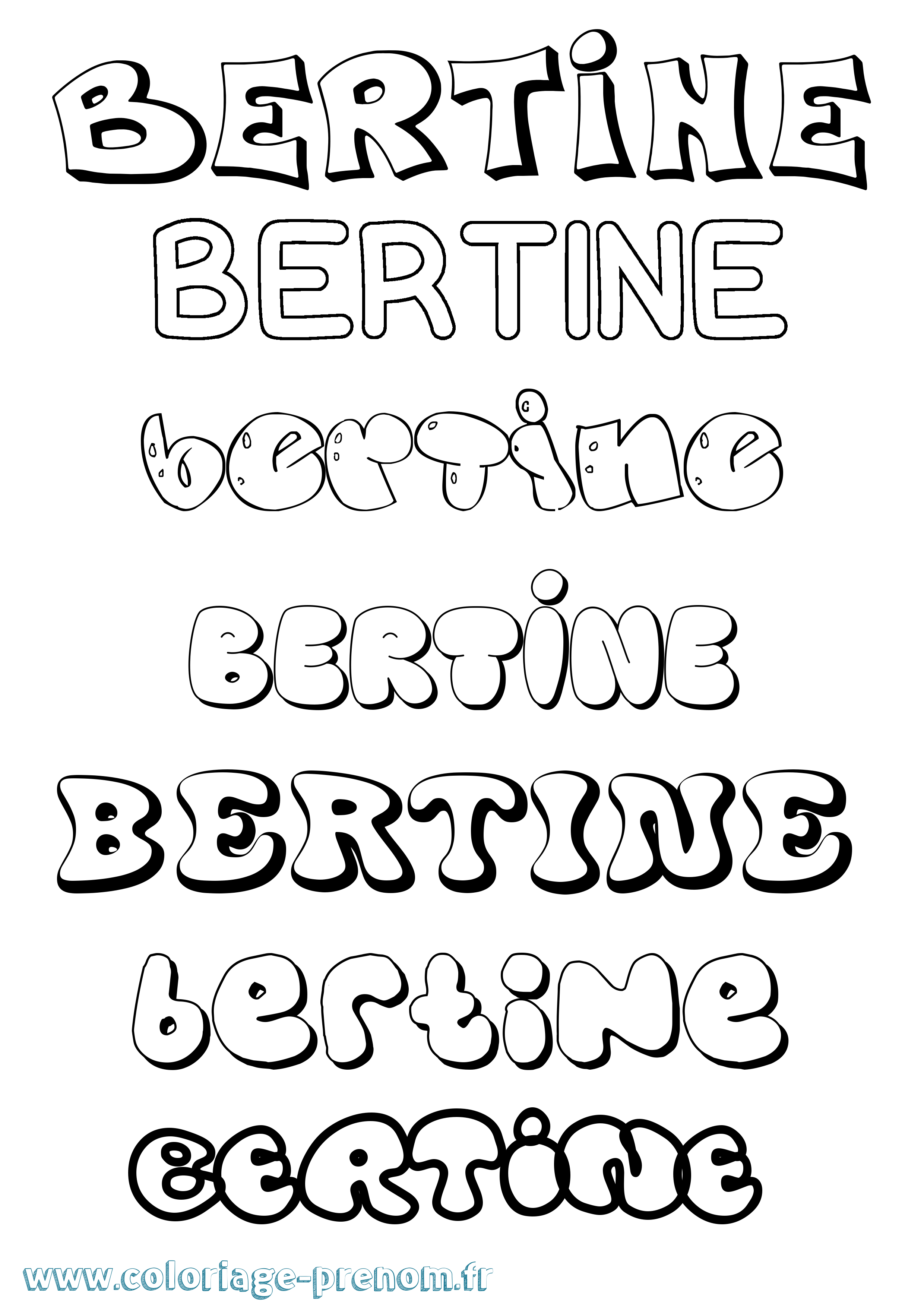 Coloriage Bertine Bubble Coloriage prénom Bertine Bubble