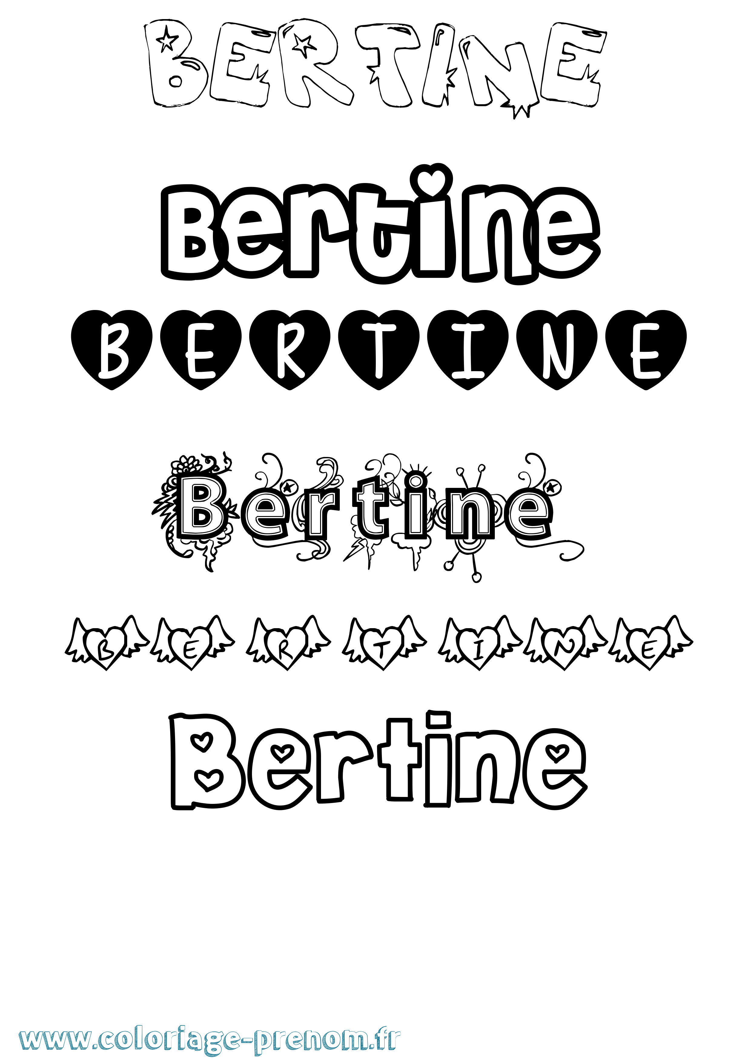 Coloriage Bertine Girly Coloriage prénom Bertine Girly