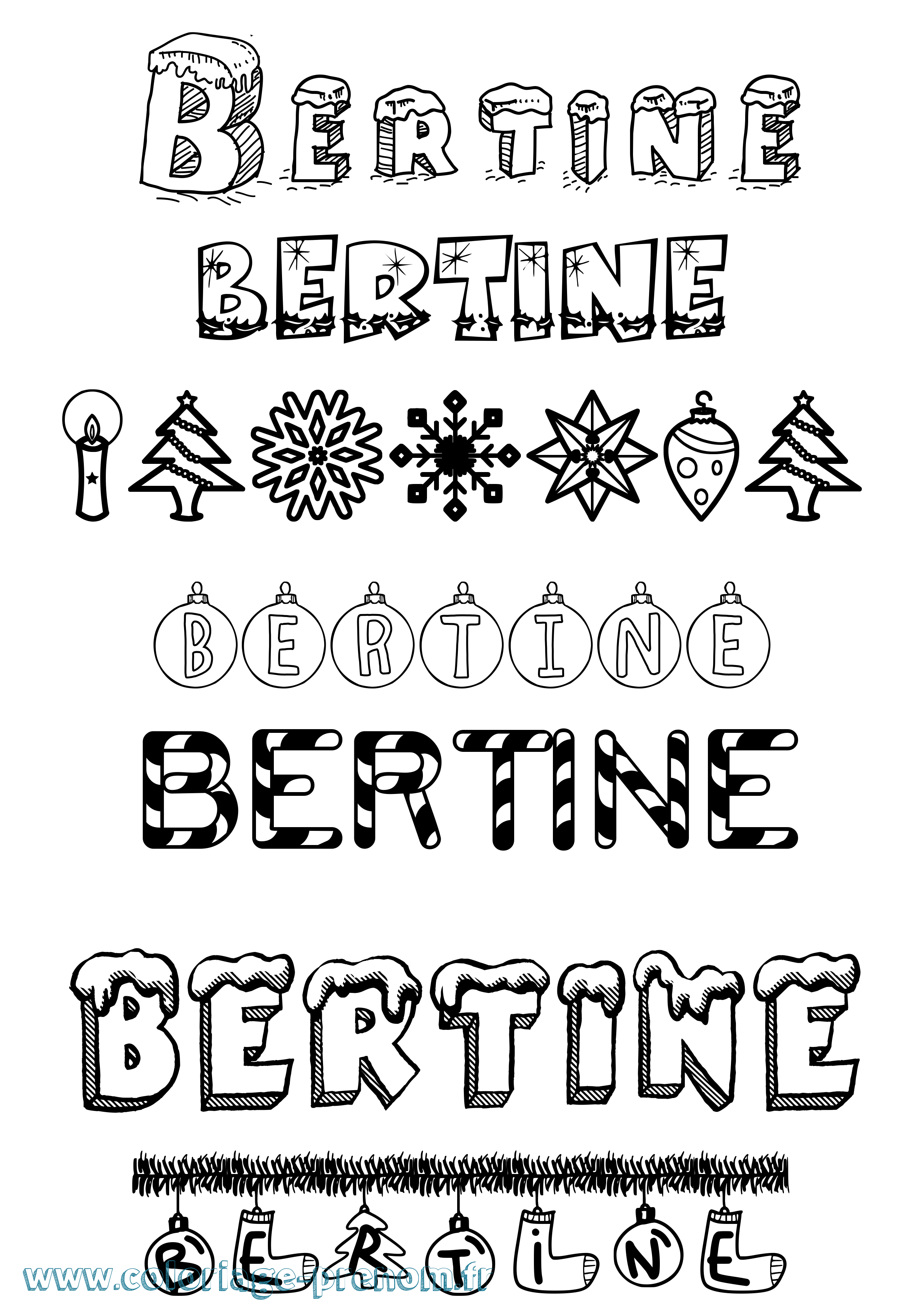 Coloriage Bertine Noël Coloriage prénom Bertine Noël