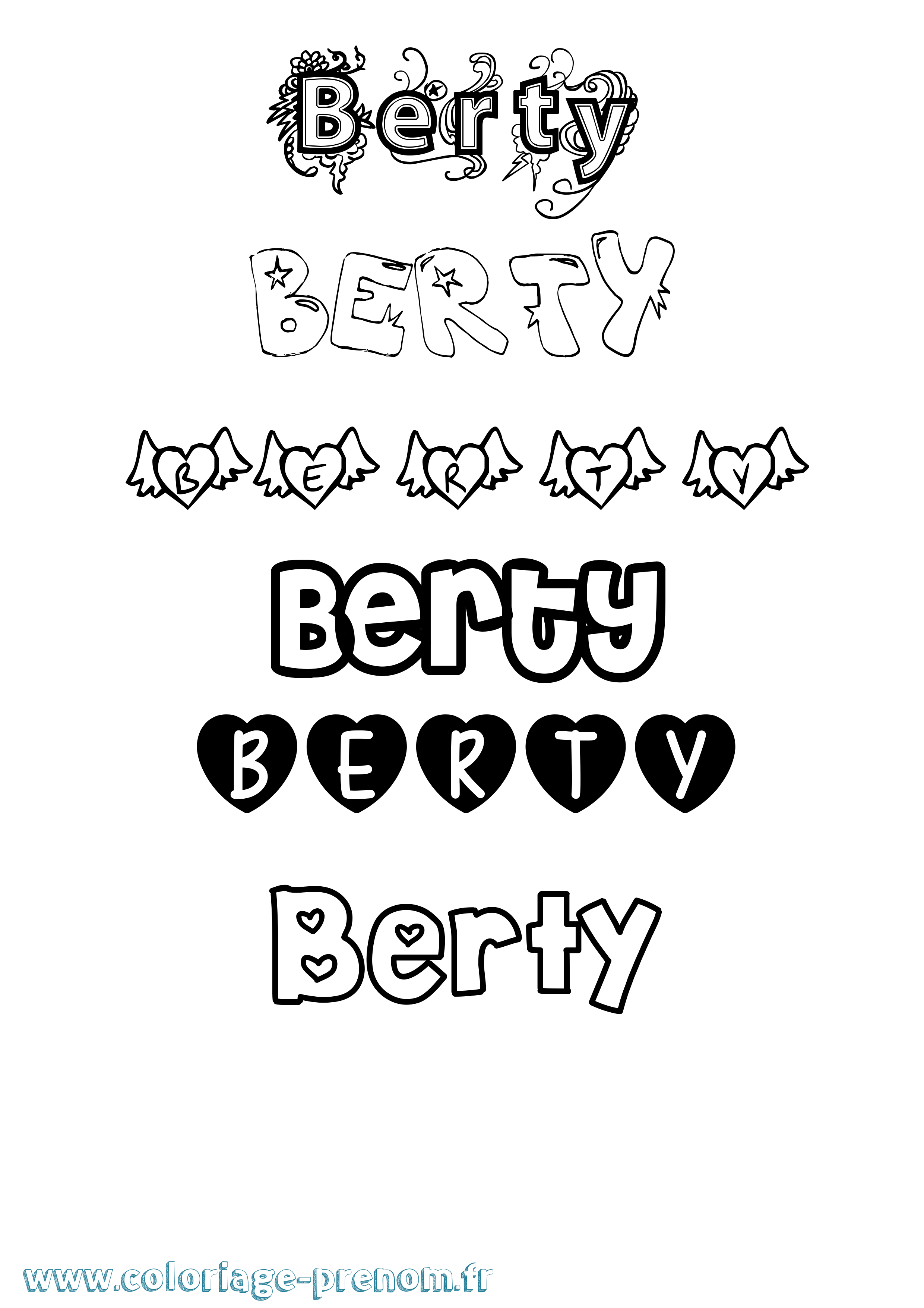 Coloriage Berty Girly Coloriage prénom Berty Girly
