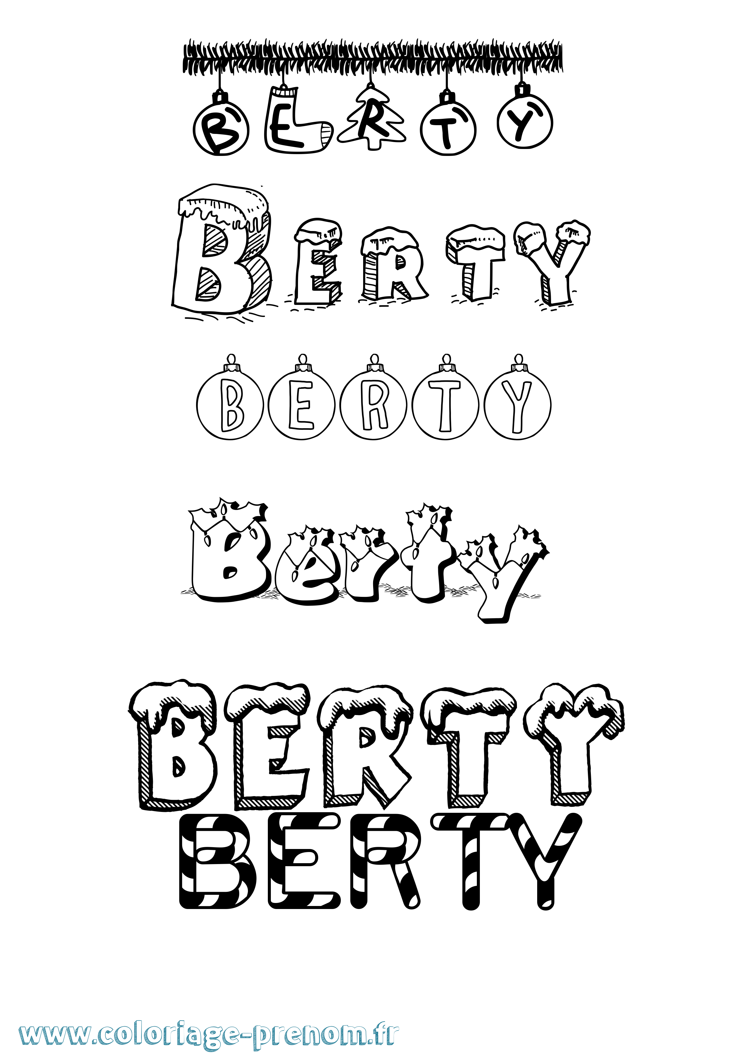 Coloriage Berty Noël Coloriage prénom Berty Noël