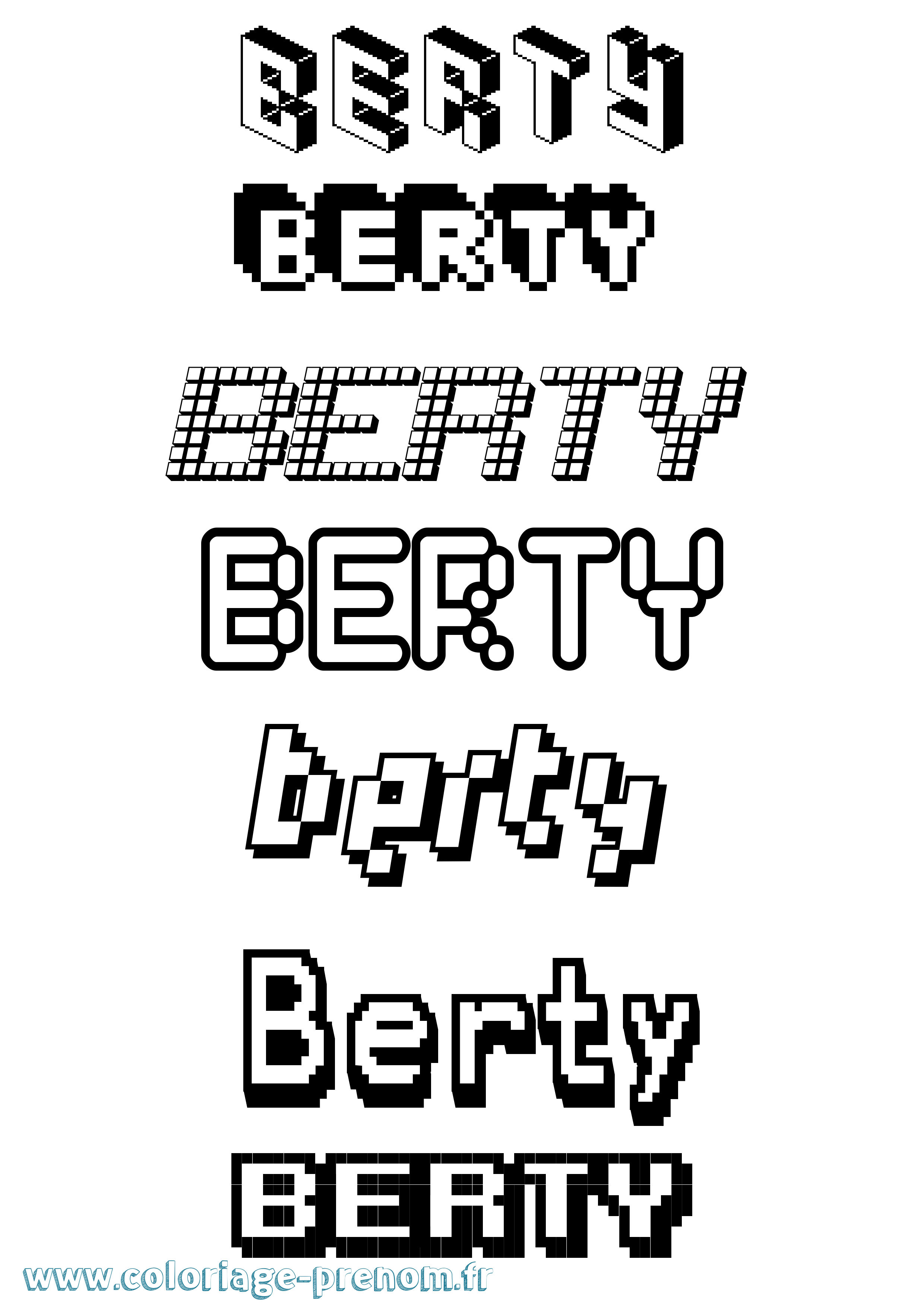 Coloriage Berty Pixel Coloriage prénom Berty Pixel