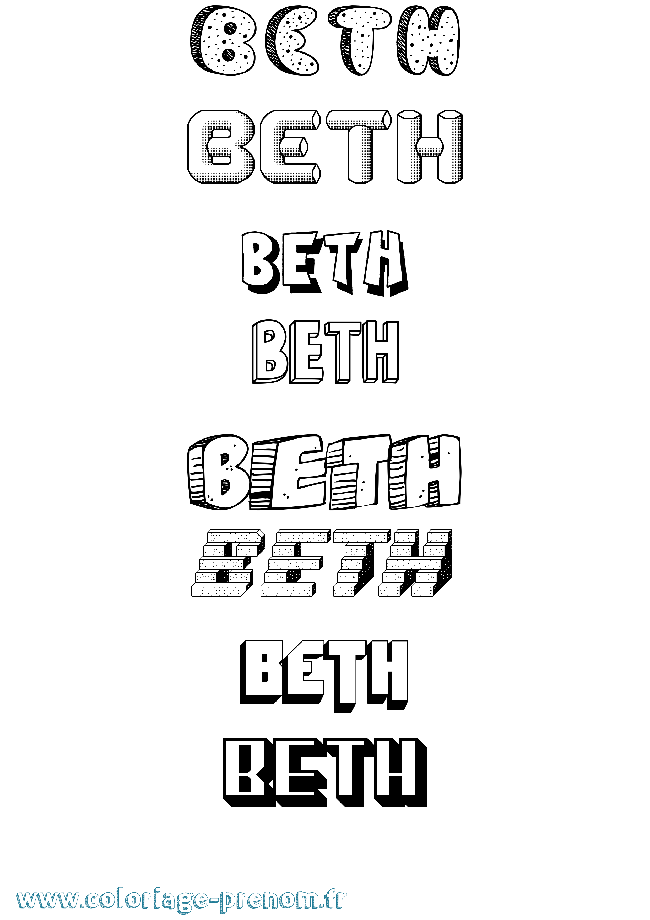 Coloriage Beth Effet 3D Coloriage prénom Beth Effet 3D