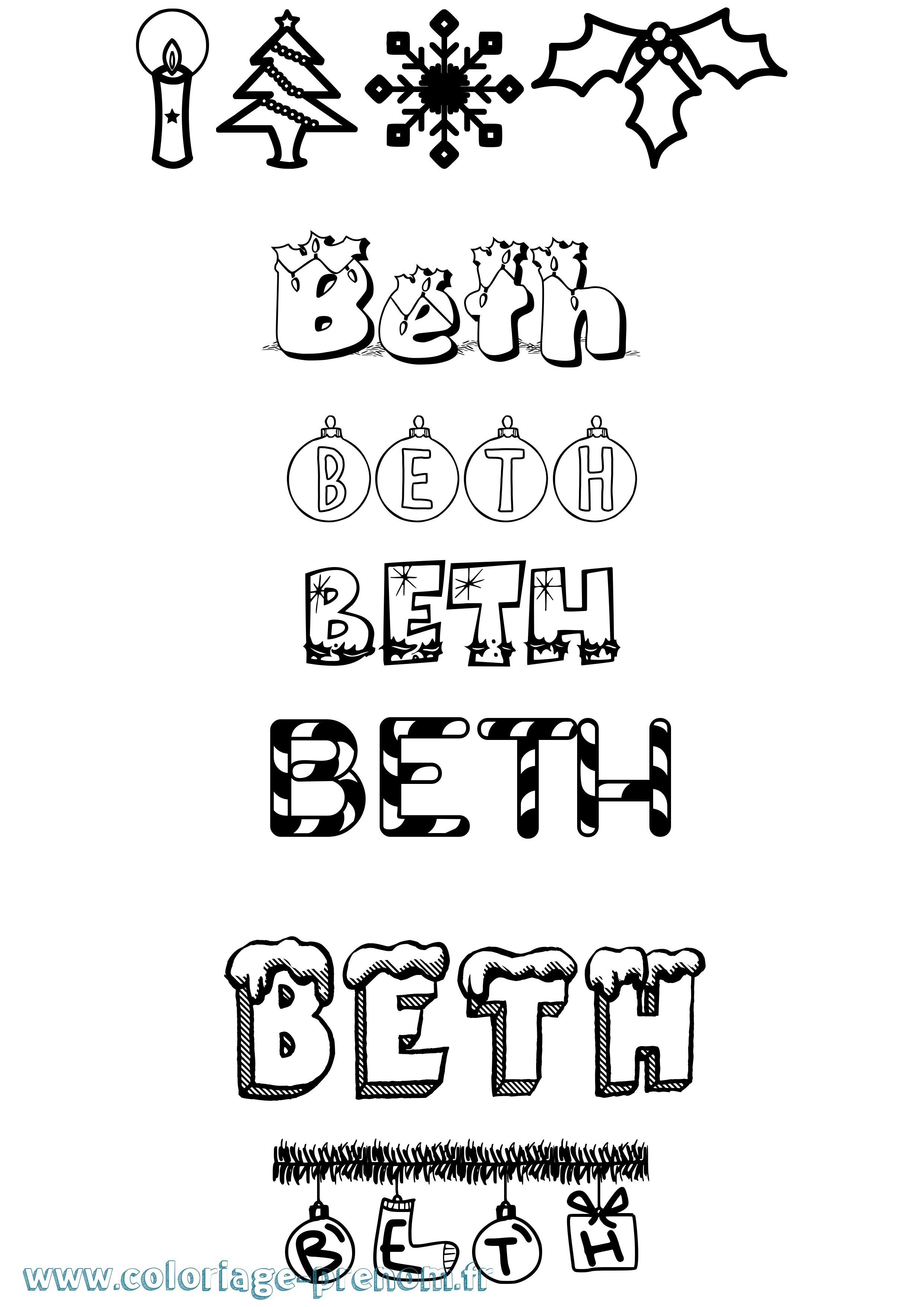 Coloriage Beth Noël Coloriage prénom Beth Noël