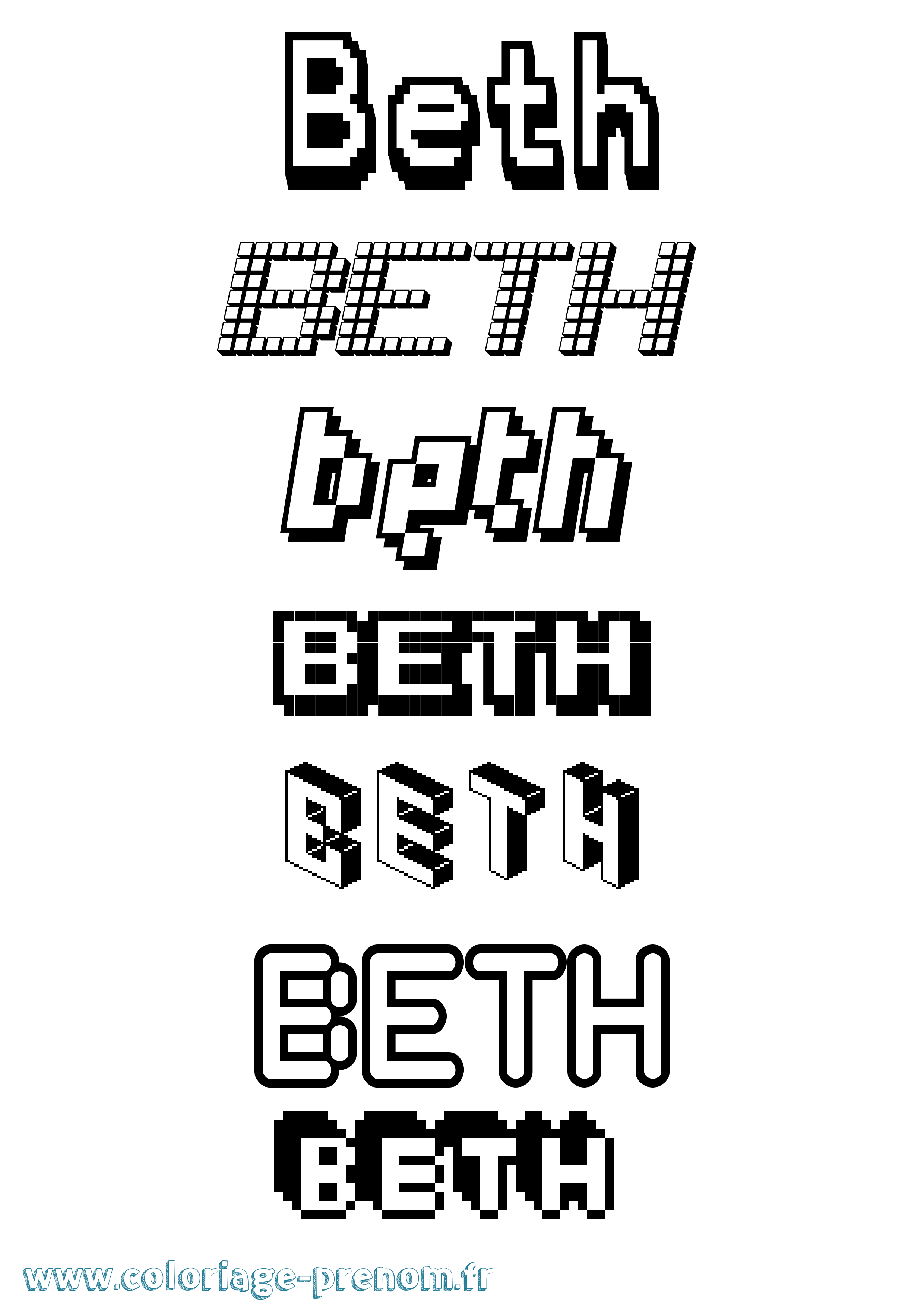 Coloriage Beth Pixel Coloriage prénom Beth Pixel