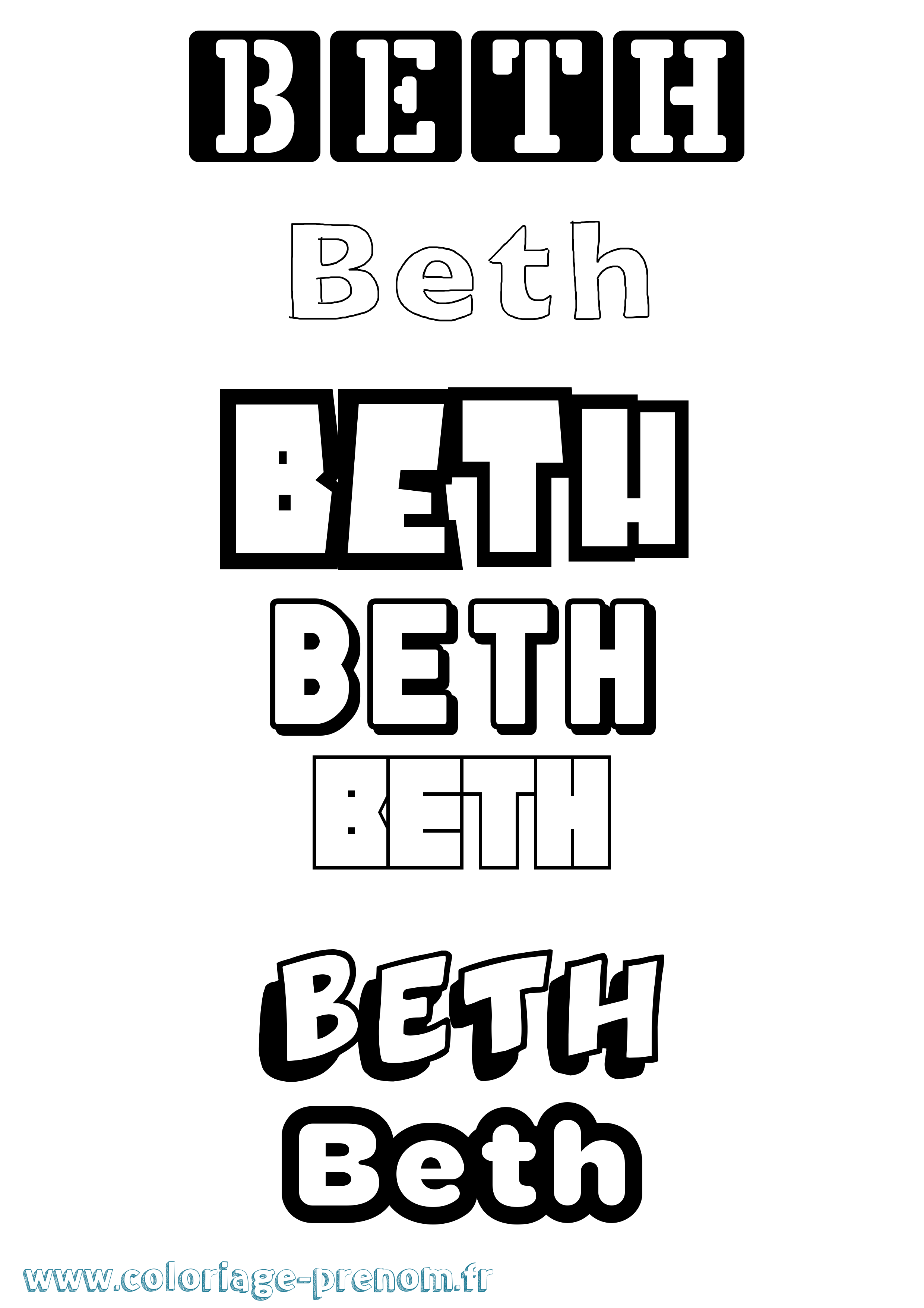 Coloriage Beth Simple Coloriage prénom Beth Simple