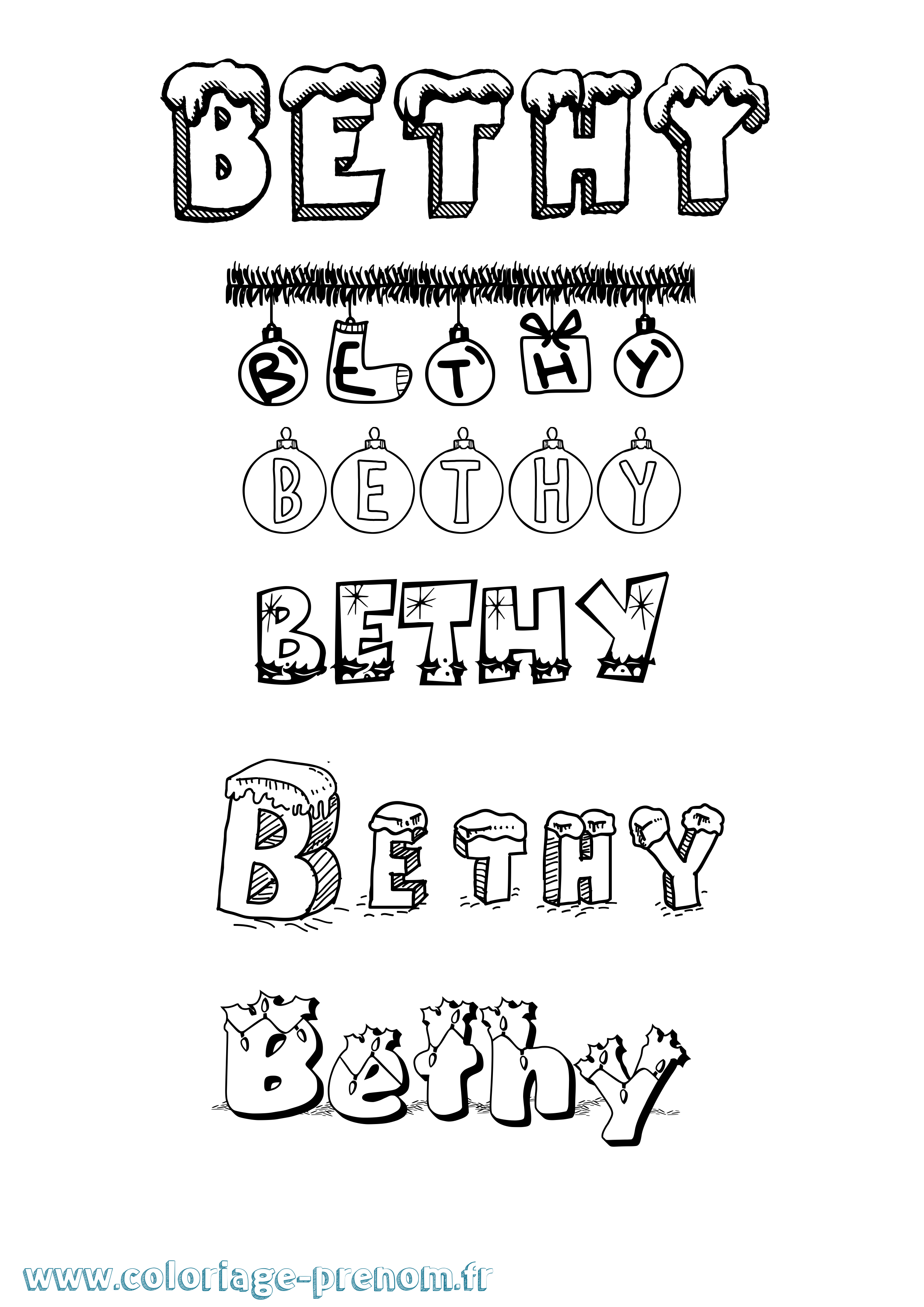 Coloriage Bethy Noël Coloriage prénom Bethy Noël