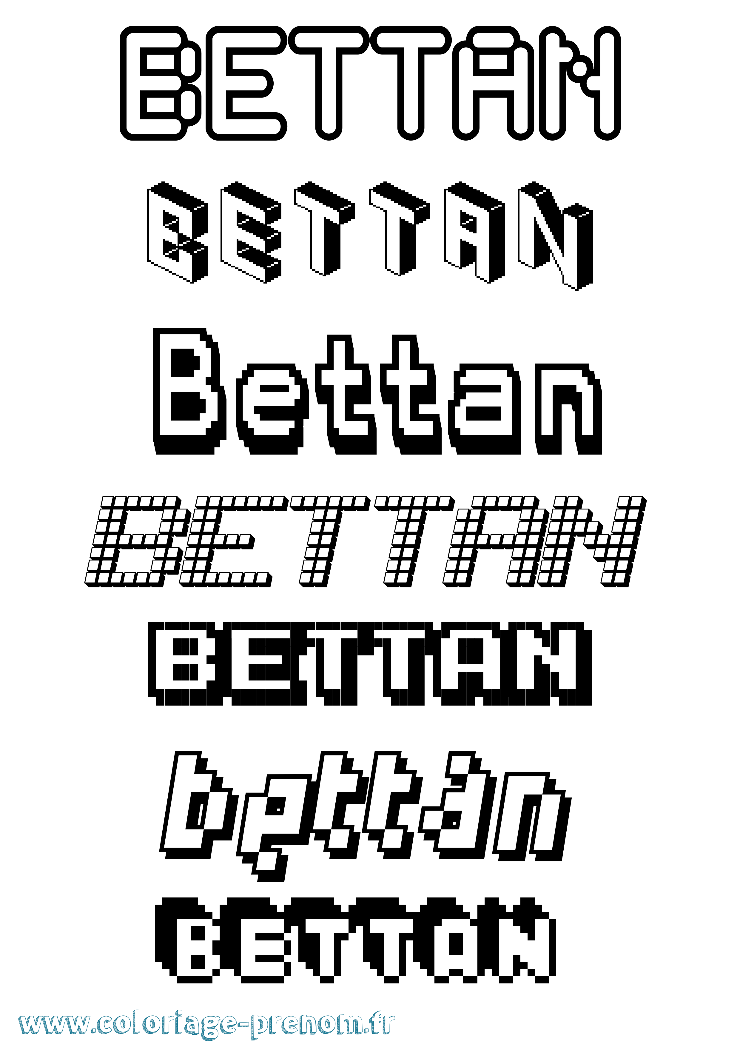 Coloriage Bettan Pixel Coloriage prénom Bettan Pixel