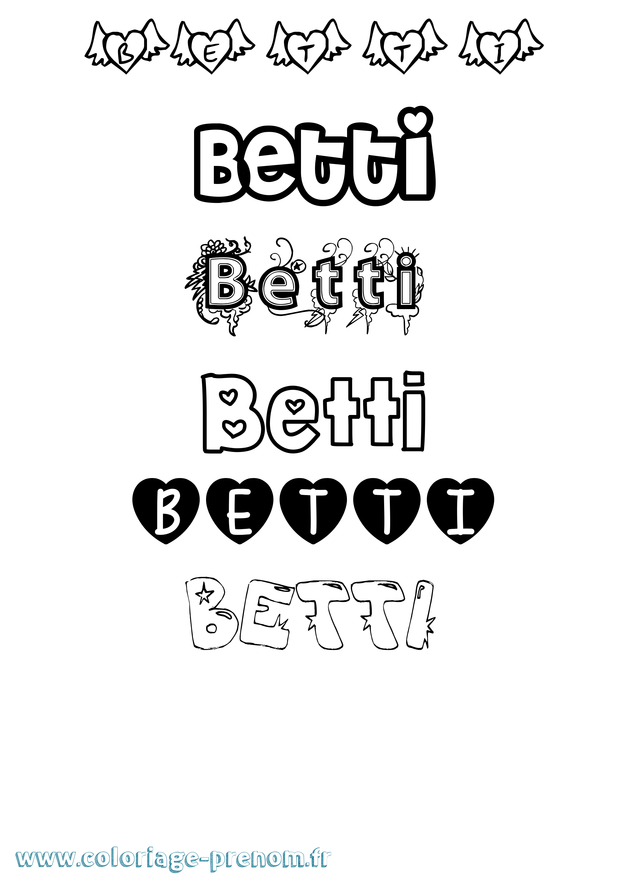 Coloriage Betti Girly Coloriage prénom Betti Girly