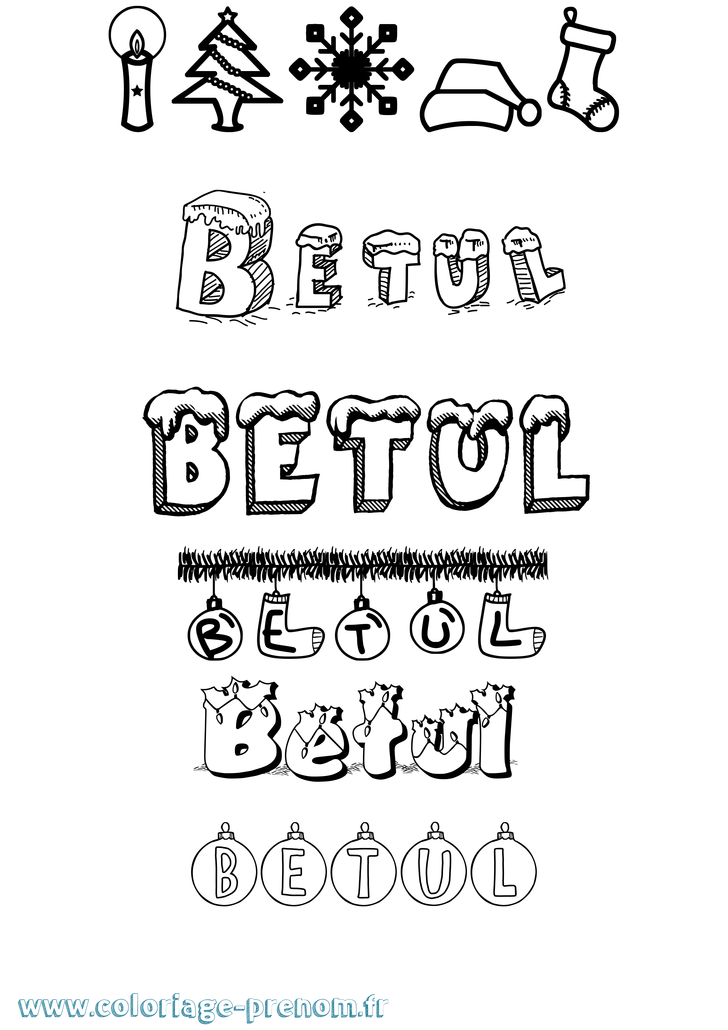 Coloriage Betul Noël Coloriage prénom Betul Noël