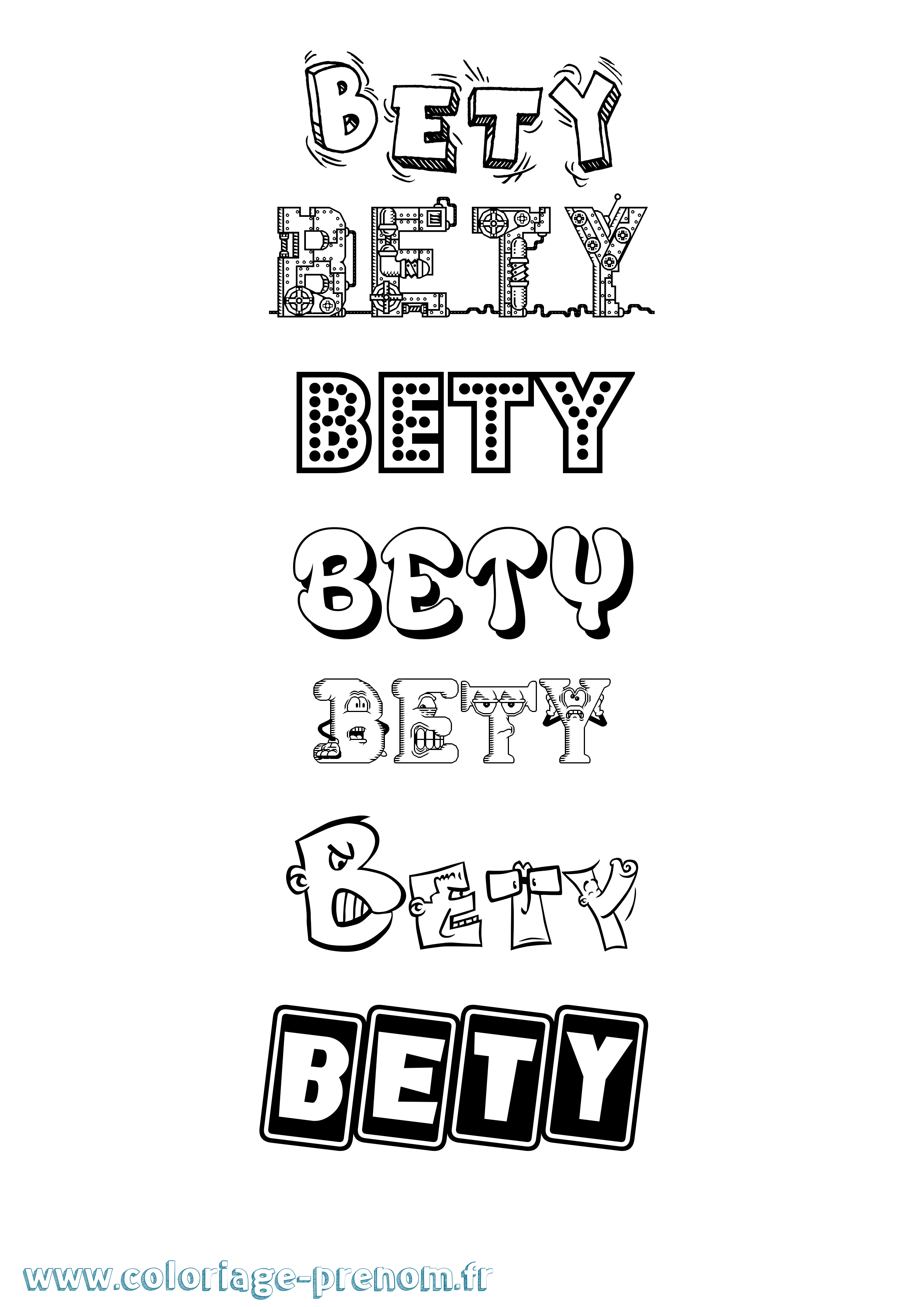 Coloriage Bety Fun Coloriage prénom Bety Fun