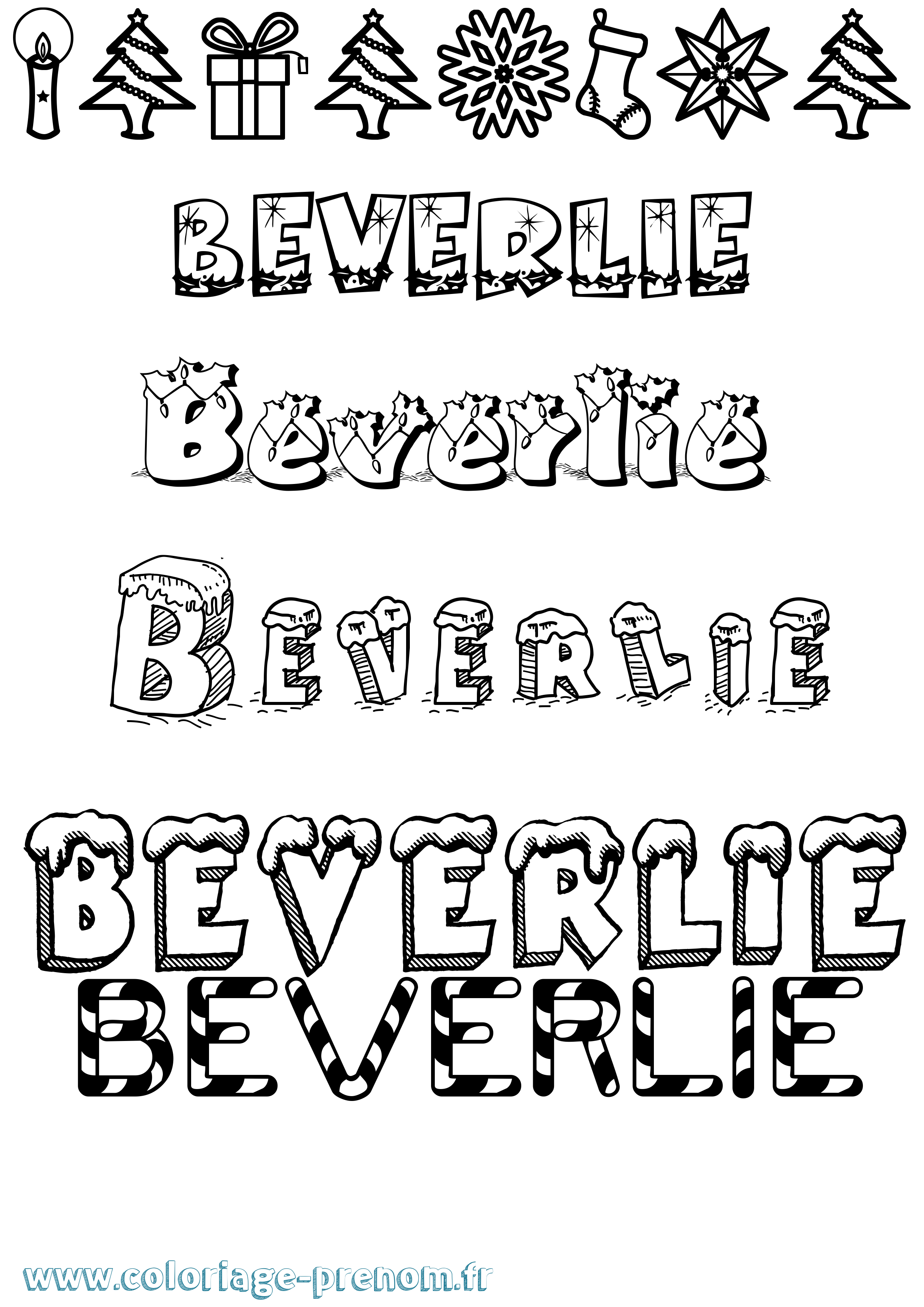 Coloriage Beverlie Noël Coloriage prénom Beverlie Noël