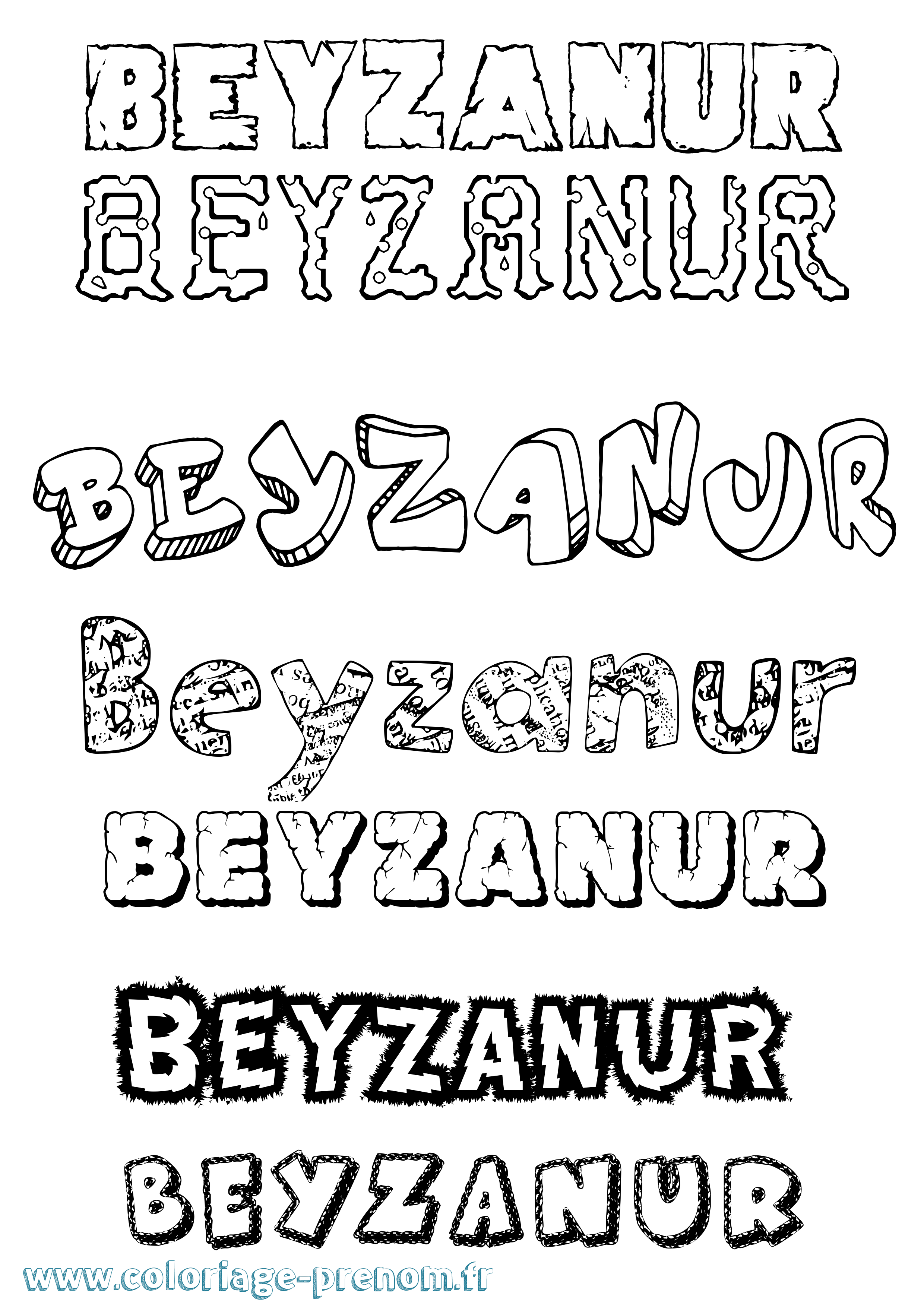 Coloriage Beyzanur Destructuré Coloriage prénom Beyzanur Destructuré