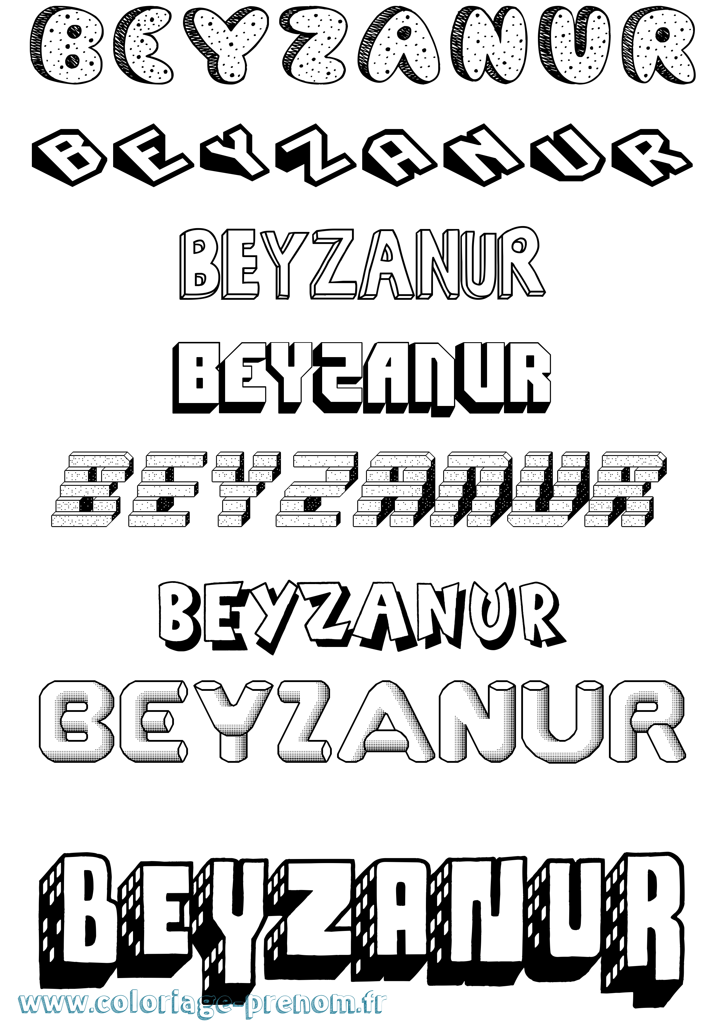 Coloriage Beyzanur Effet 3D Coloriage prénom Beyzanur Effet 3D
