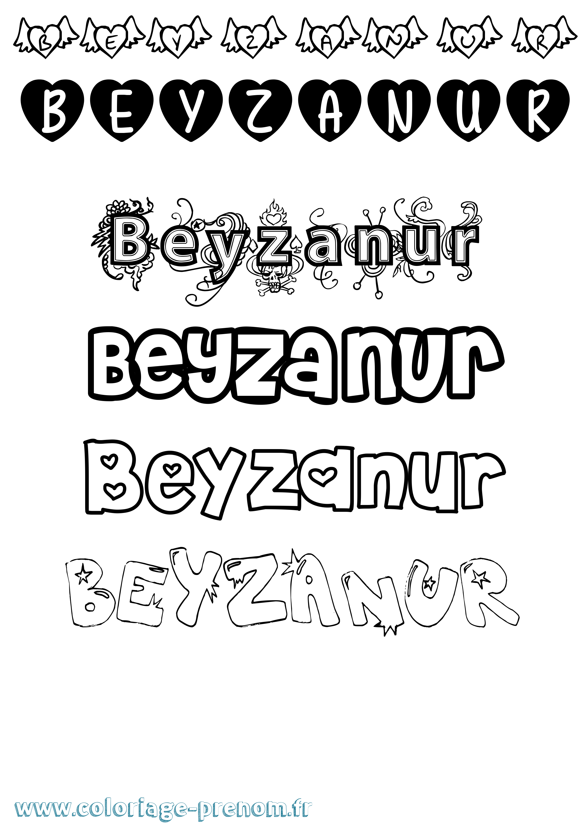 Coloriage Beyzanur Girly Coloriage prénom Beyzanur Girly