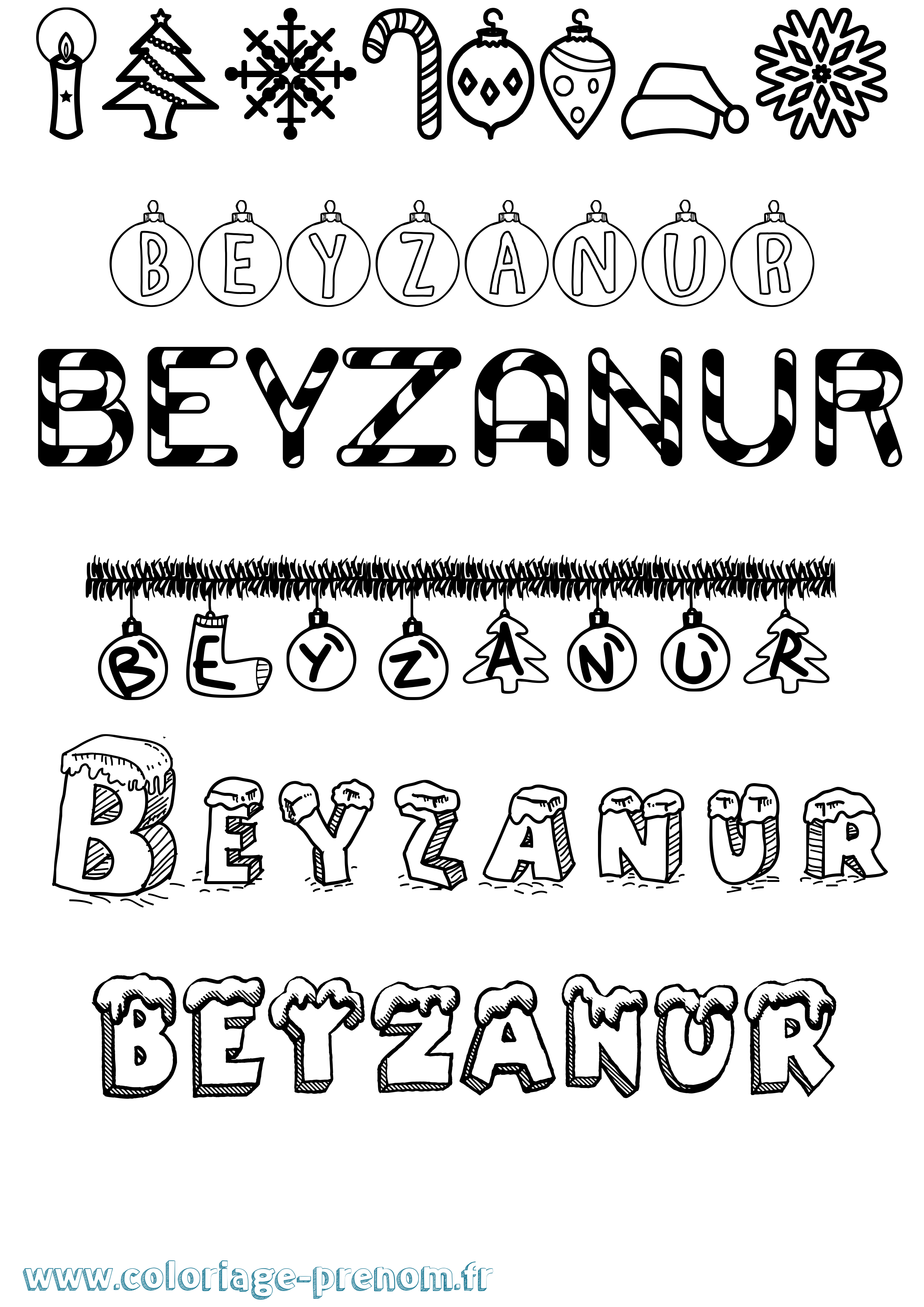 Coloriage Beyzanur Noël Coloriage prénom Beyzanur Noël