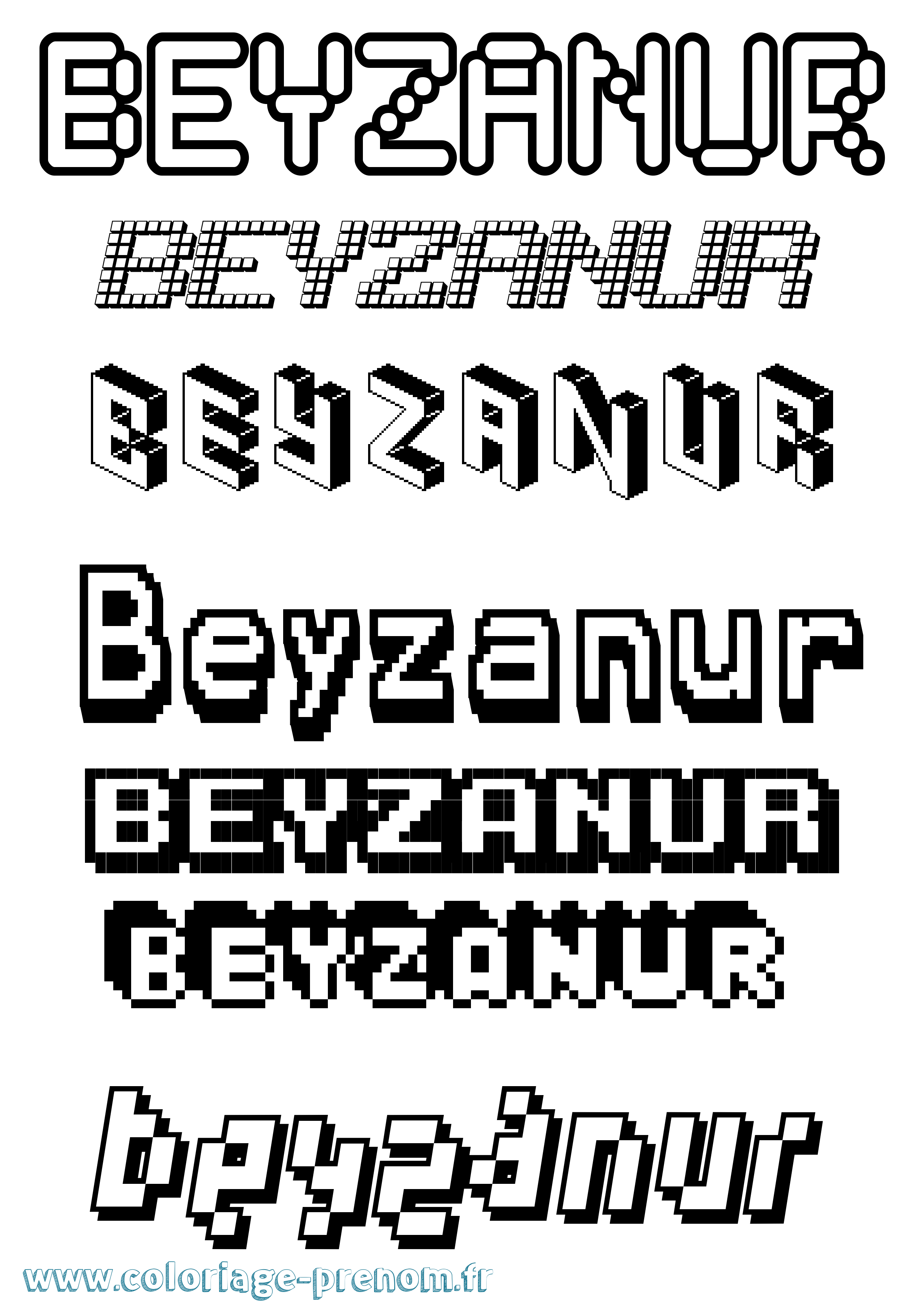 Coloriage Beyzanur Pixel Coloriage prénom Beyzanur Pixel
