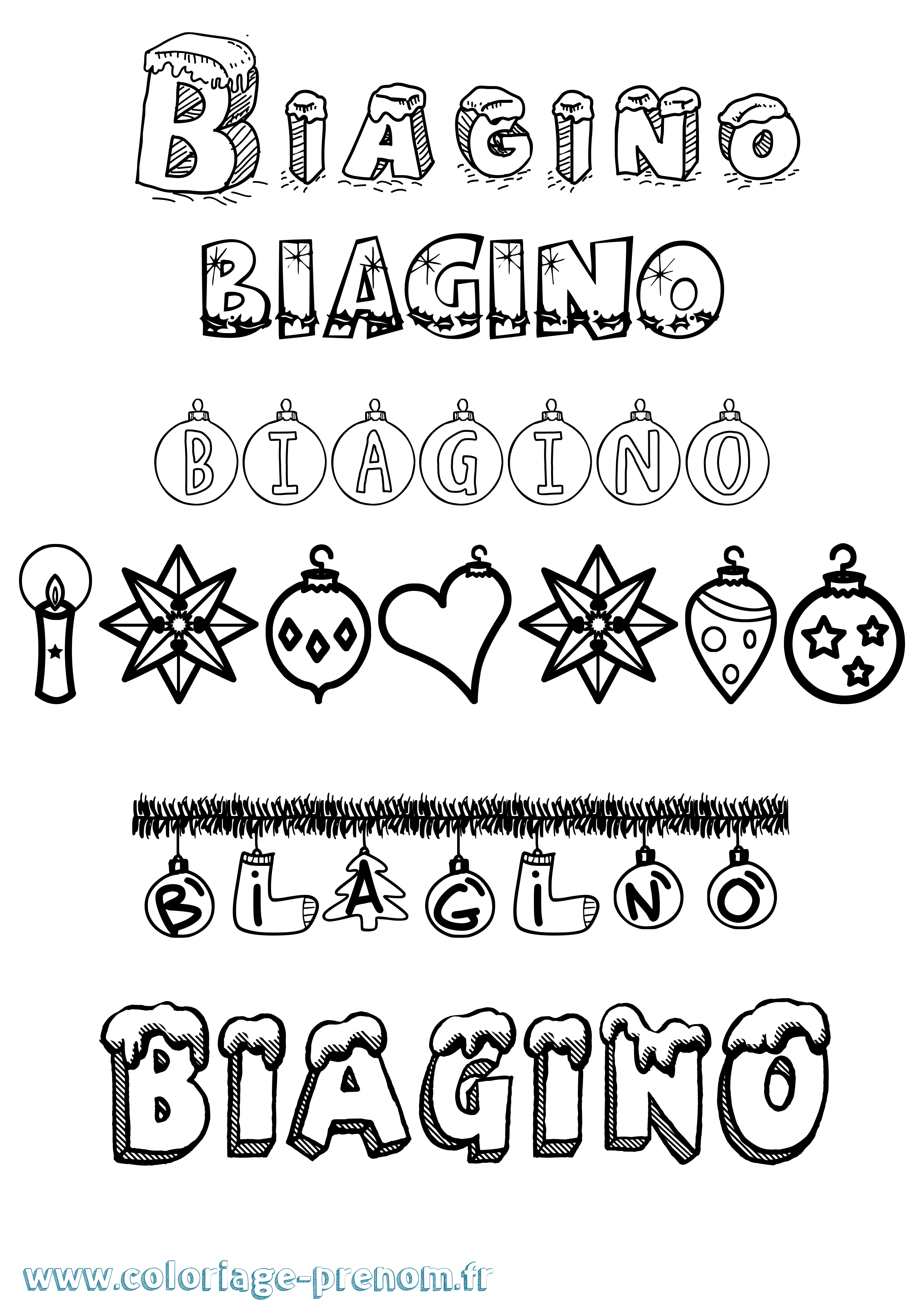 Coloriage Biagino Noël Coloriage prénom Biagino Noël