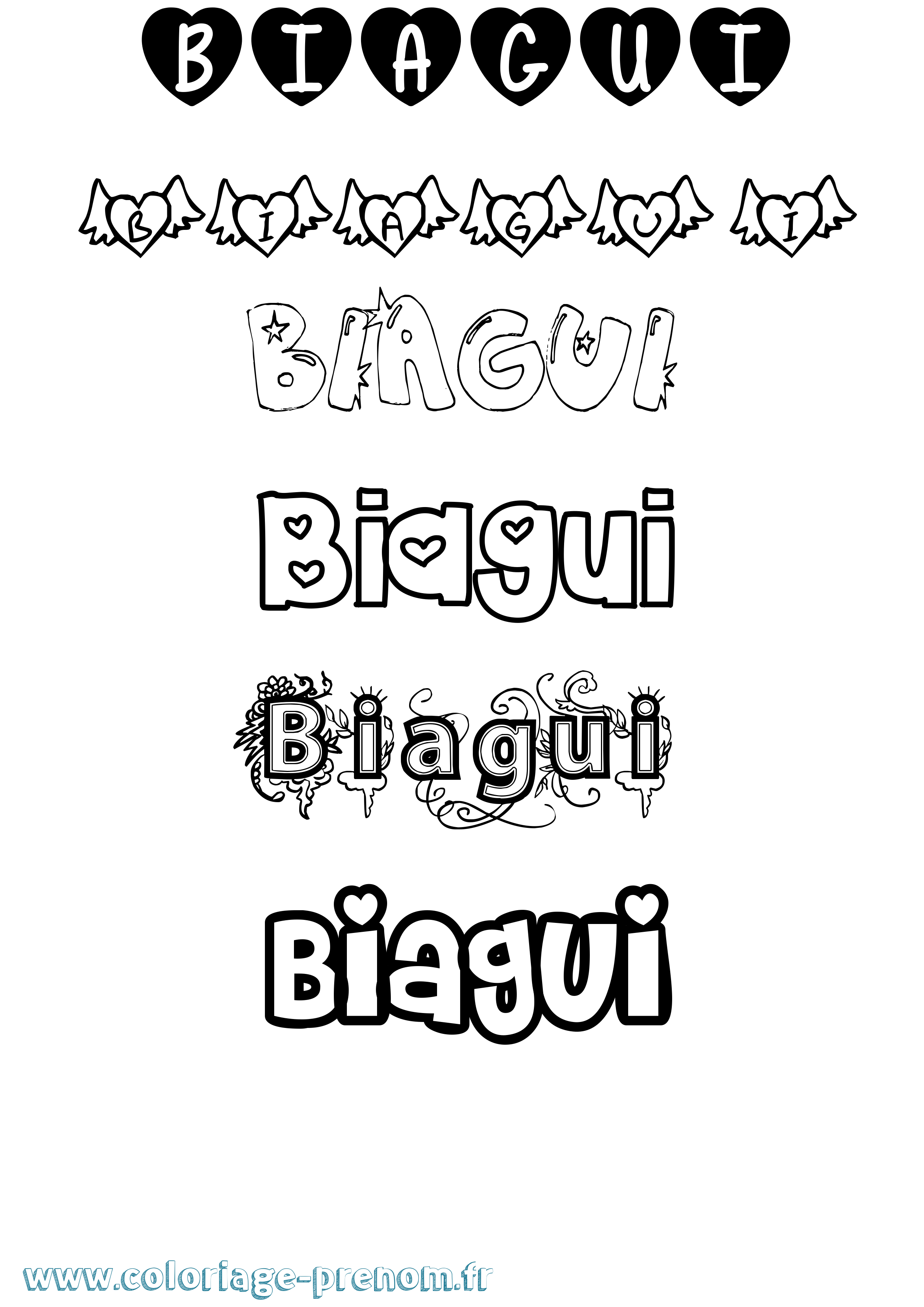 Coloriage Biagui Girly Coloriage prénom Biagui Girly