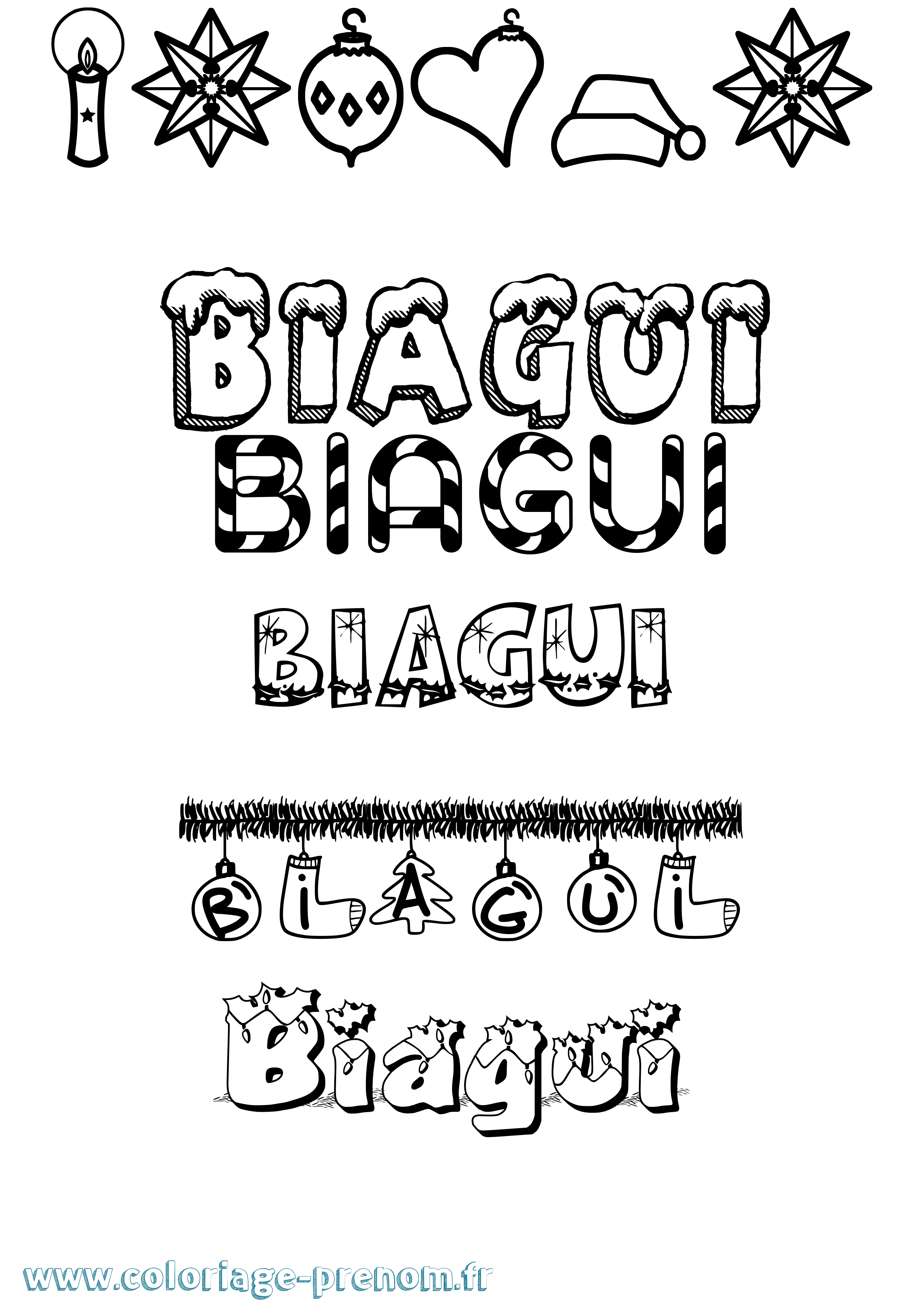 Coloriage Biagui Noël Coloriage prénom Biagui Noël