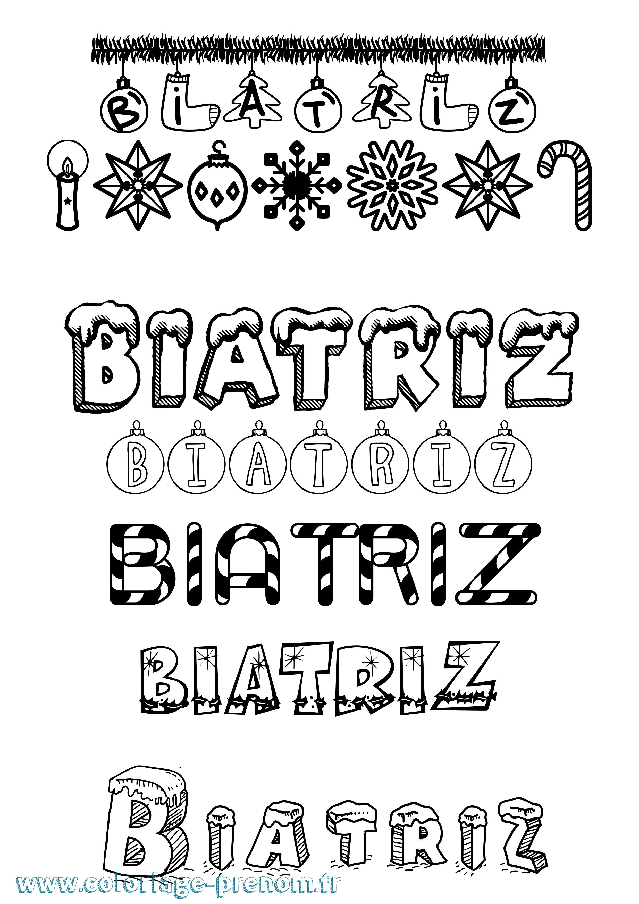 Coloriage Biatriz Noël Coloriage prénom Biatriz Noël