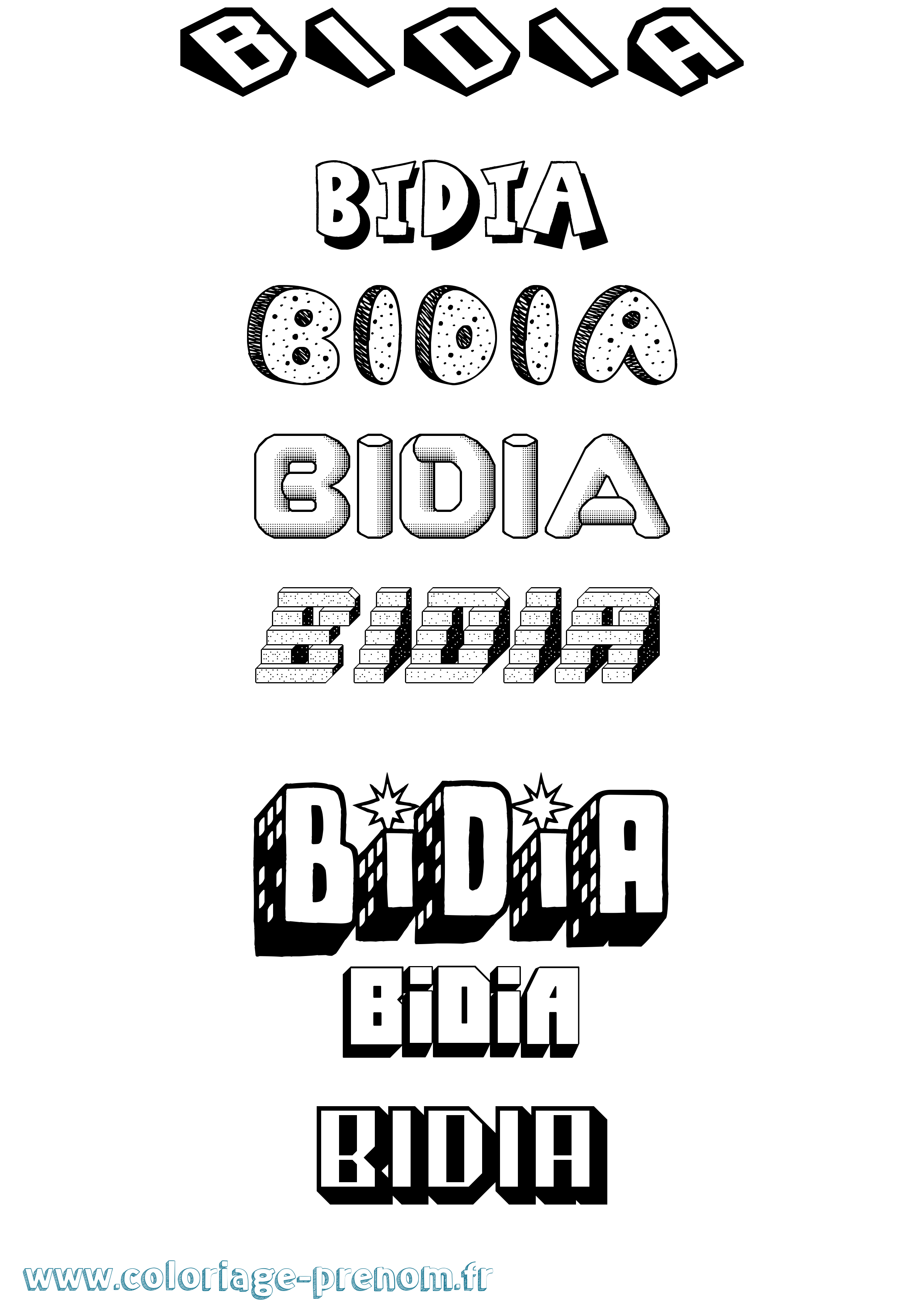 Coloriage Bidia Effet 3D Coloriage prénom Bidia Effet 3D