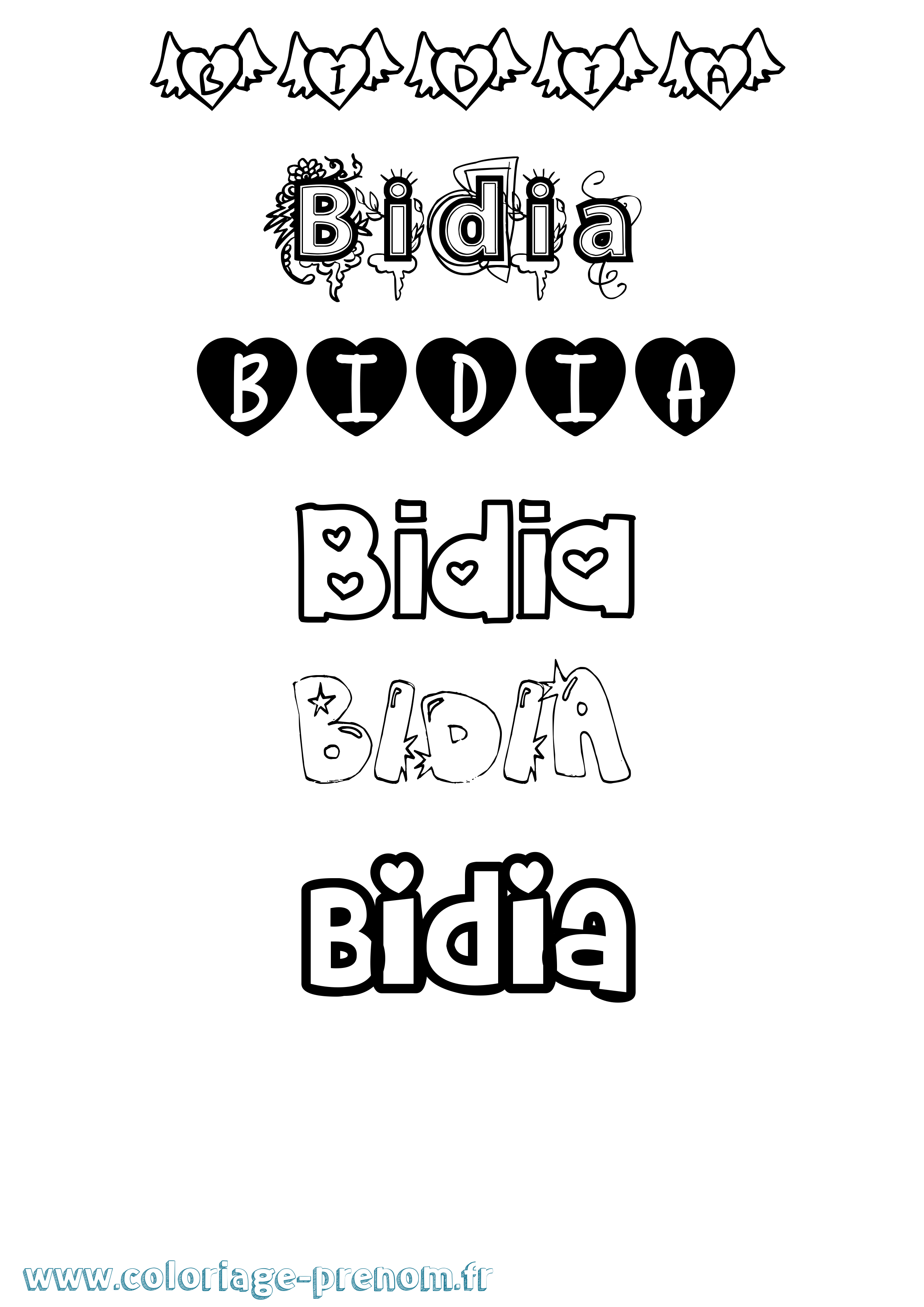Coloriage Bidia Girly Coloriage prénom Bidia Girly
