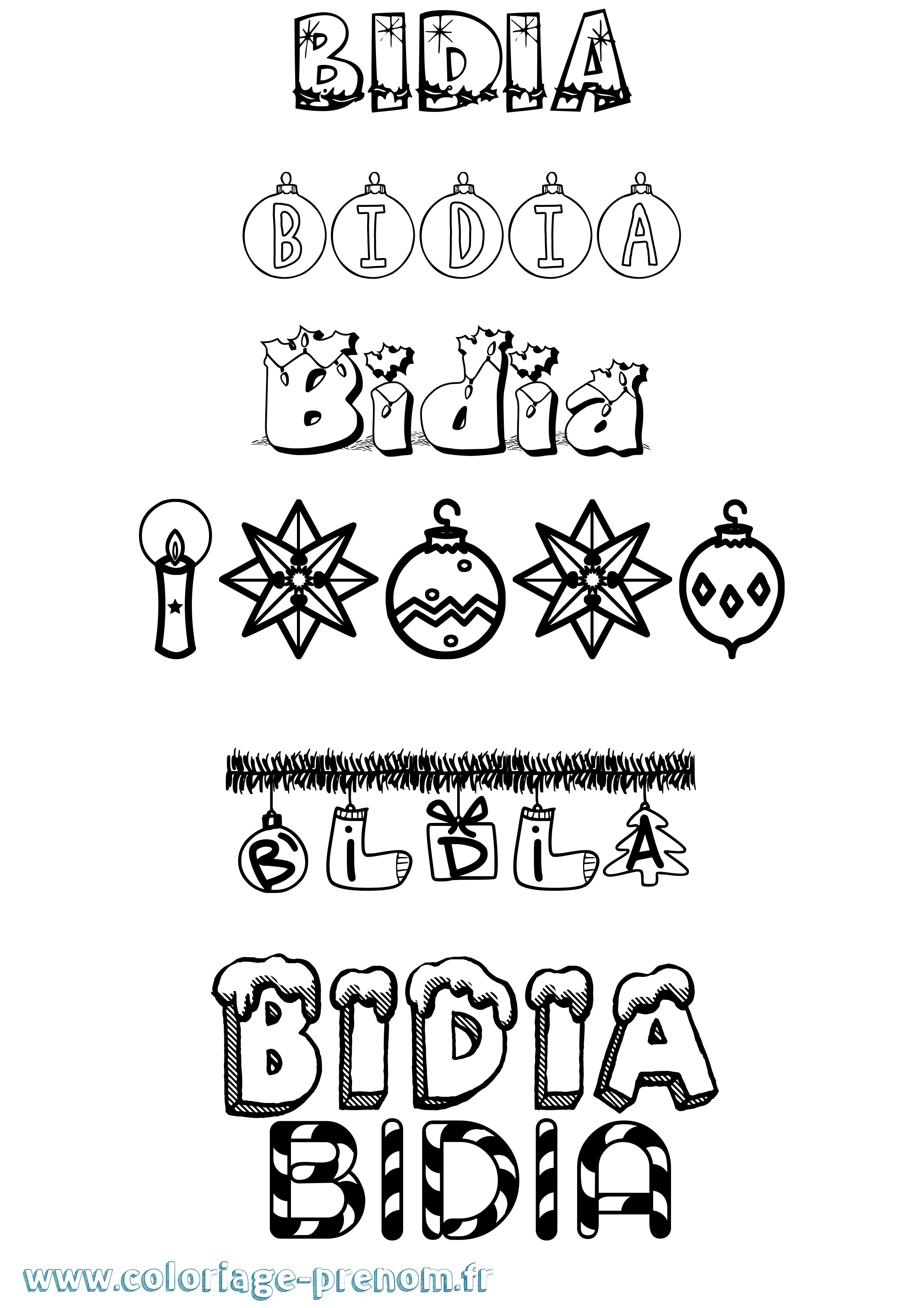 Coloriage Bidia Noël Coloriage prénom Bidia Noël