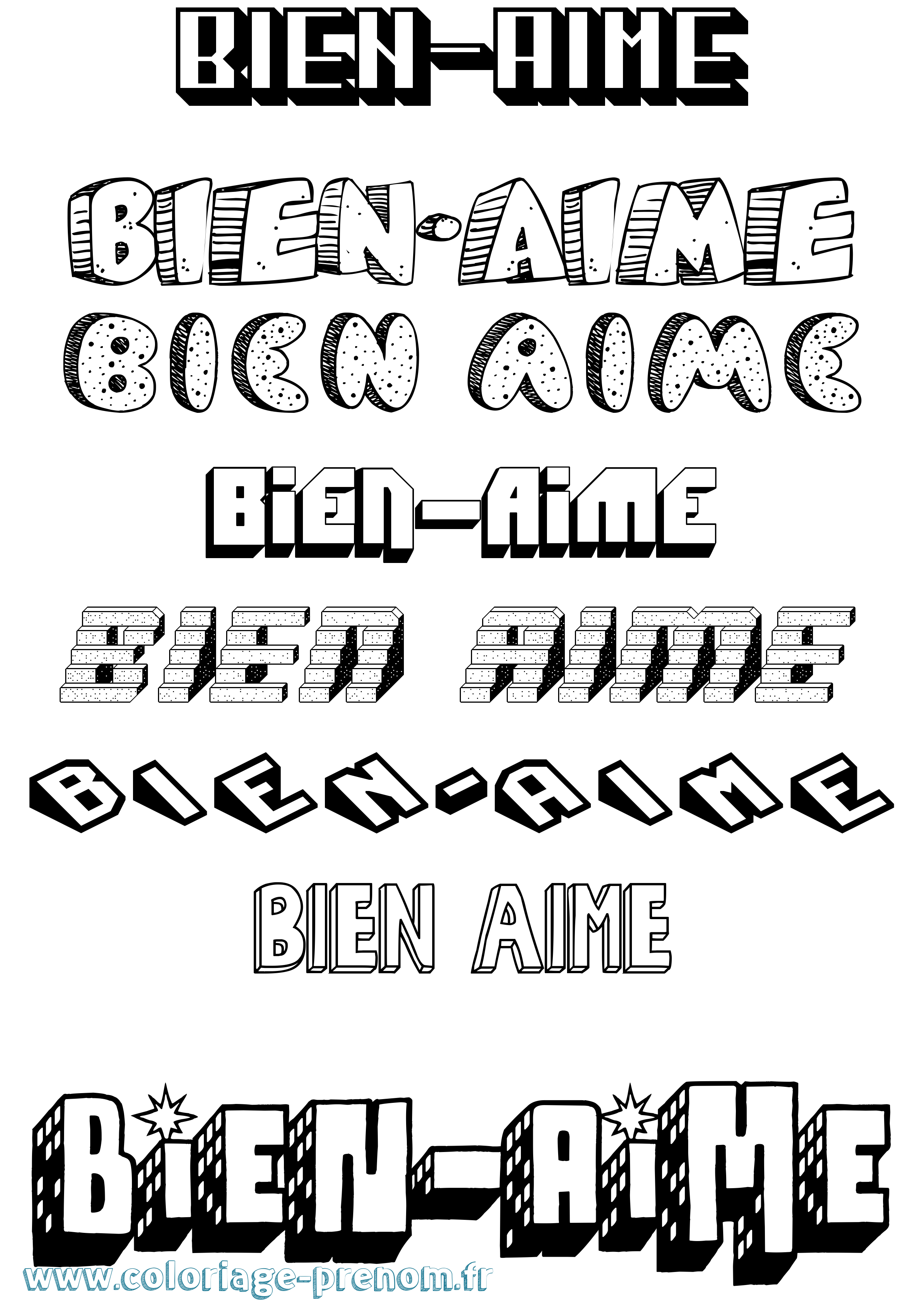 Coloriage Bien-Aime Effet 3D Coloriage prénom Bien-Aime Effet 3D