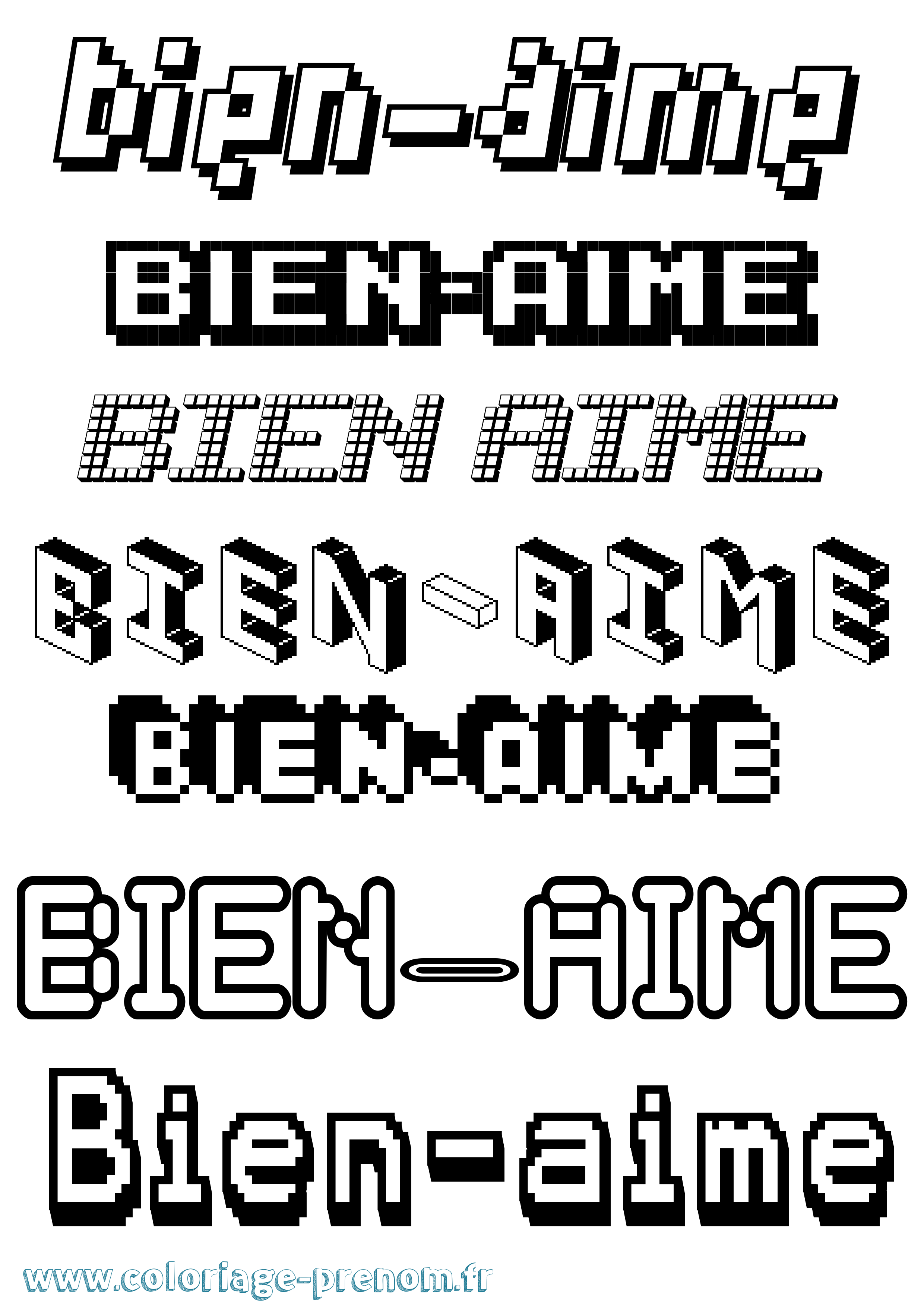 Coloriage Bien-Aime Pixel Coloriage prénom Bien-Aime Pixel