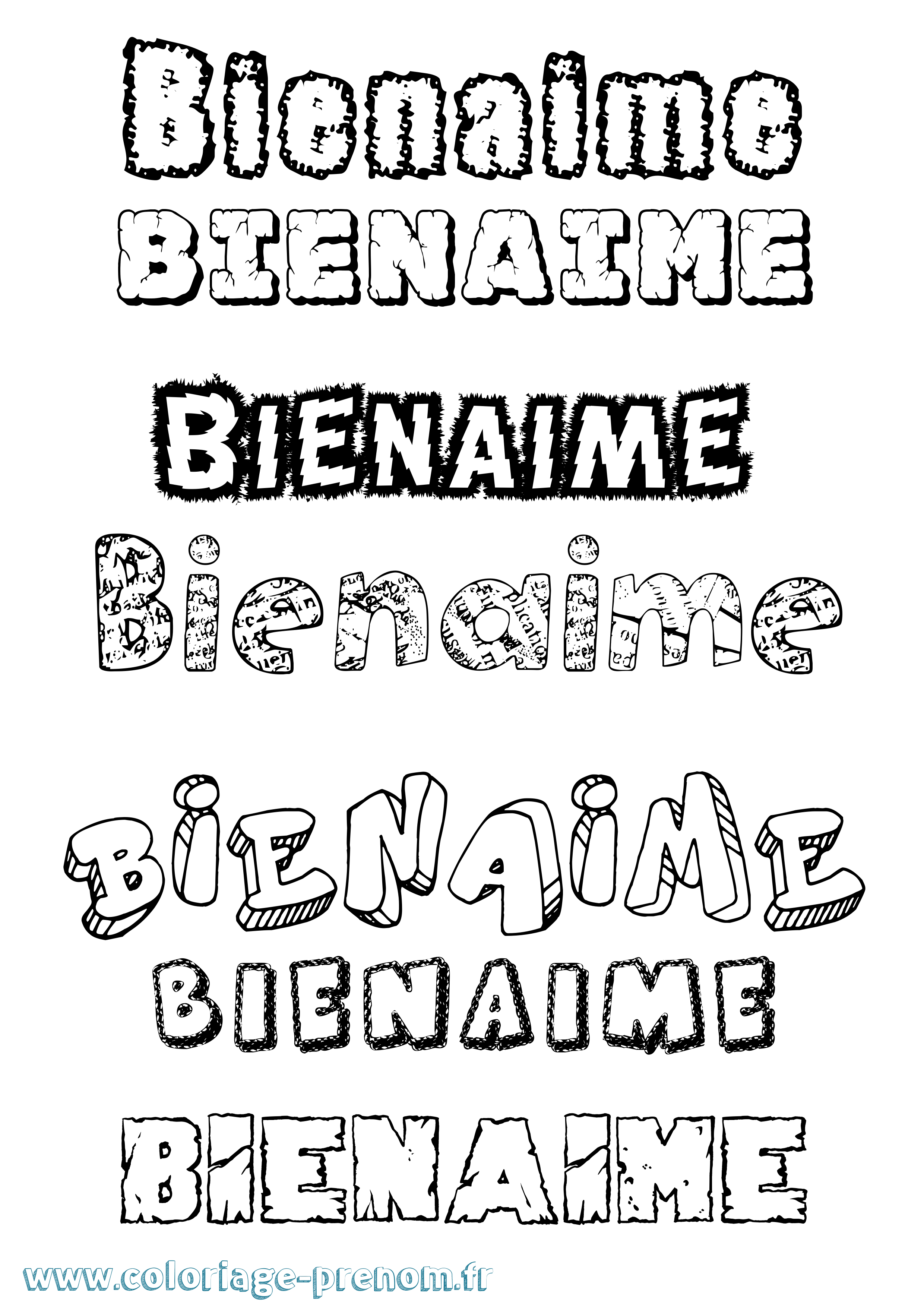 Coloriage Bienaime Destructuré Coloriage prénom Bienaime Destructuré