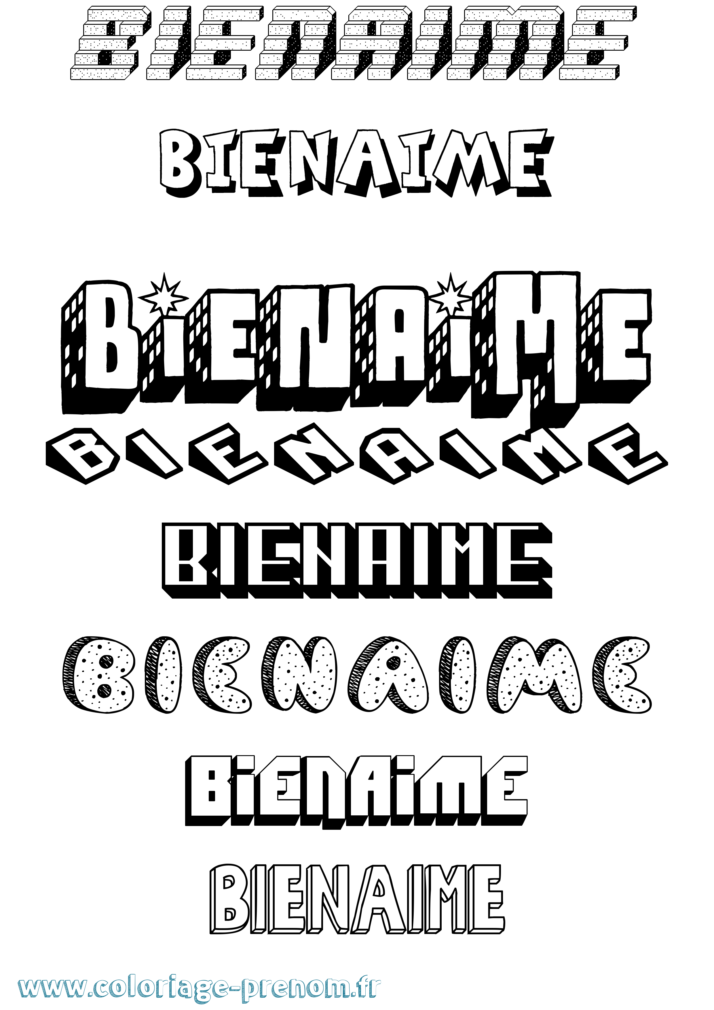 Coloriage Bienaime Effet 3D Coloriage prénom Bienaime Effet 3D