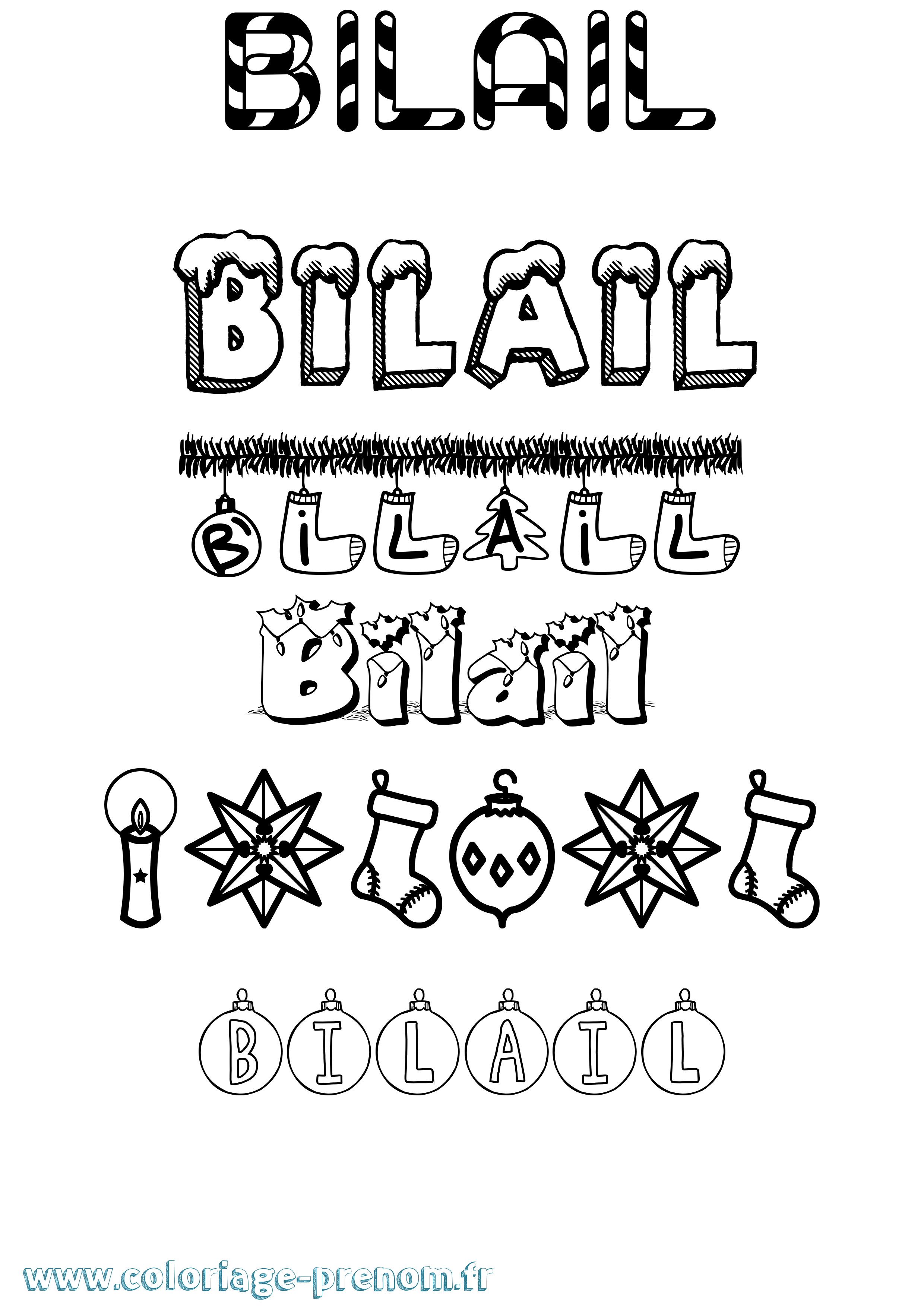 Coloriage Bilail Noël Coloriage prénom Bilail Noël