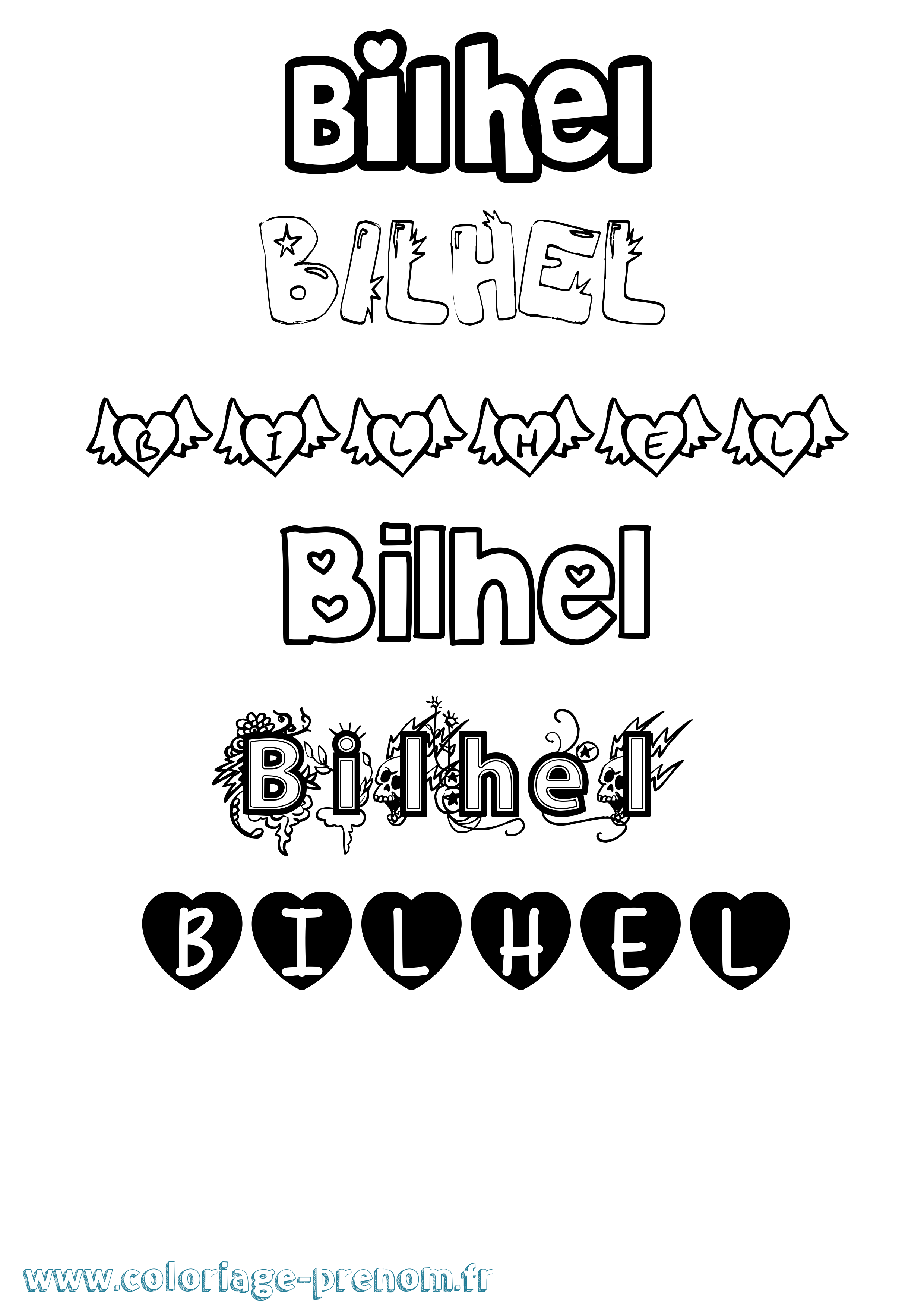 Coloriage Bilhel Girly Coloriage prénom Bilhel Girly