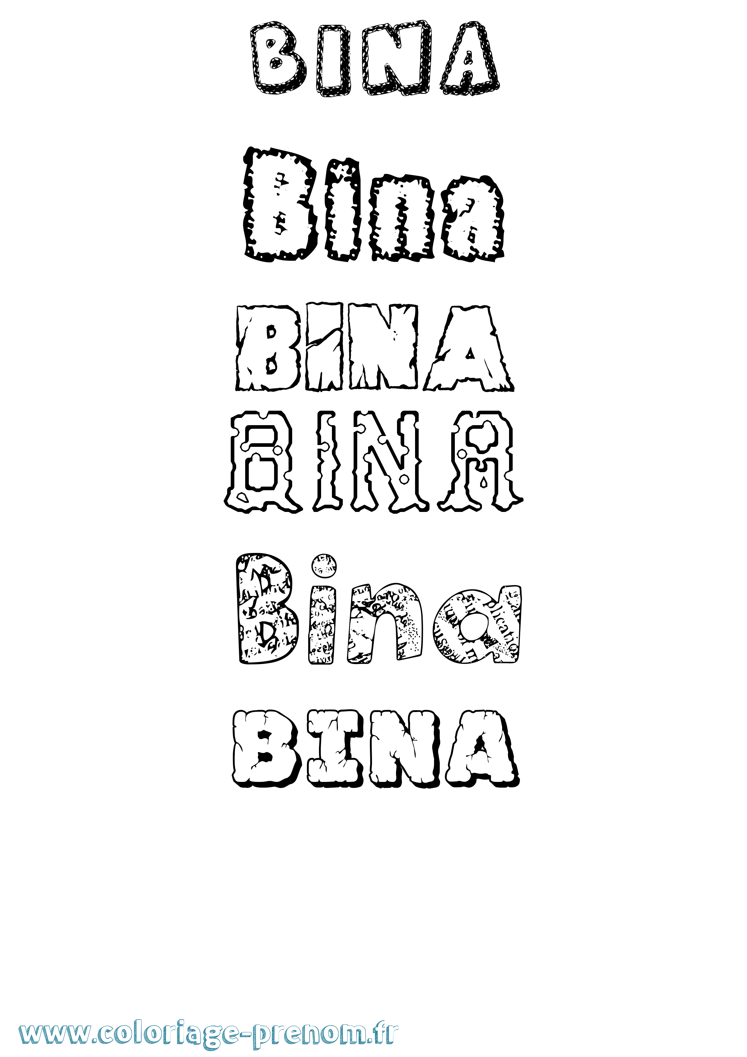 Coloriage Bina Destructuré Coloriage prénom Bina Destructuré