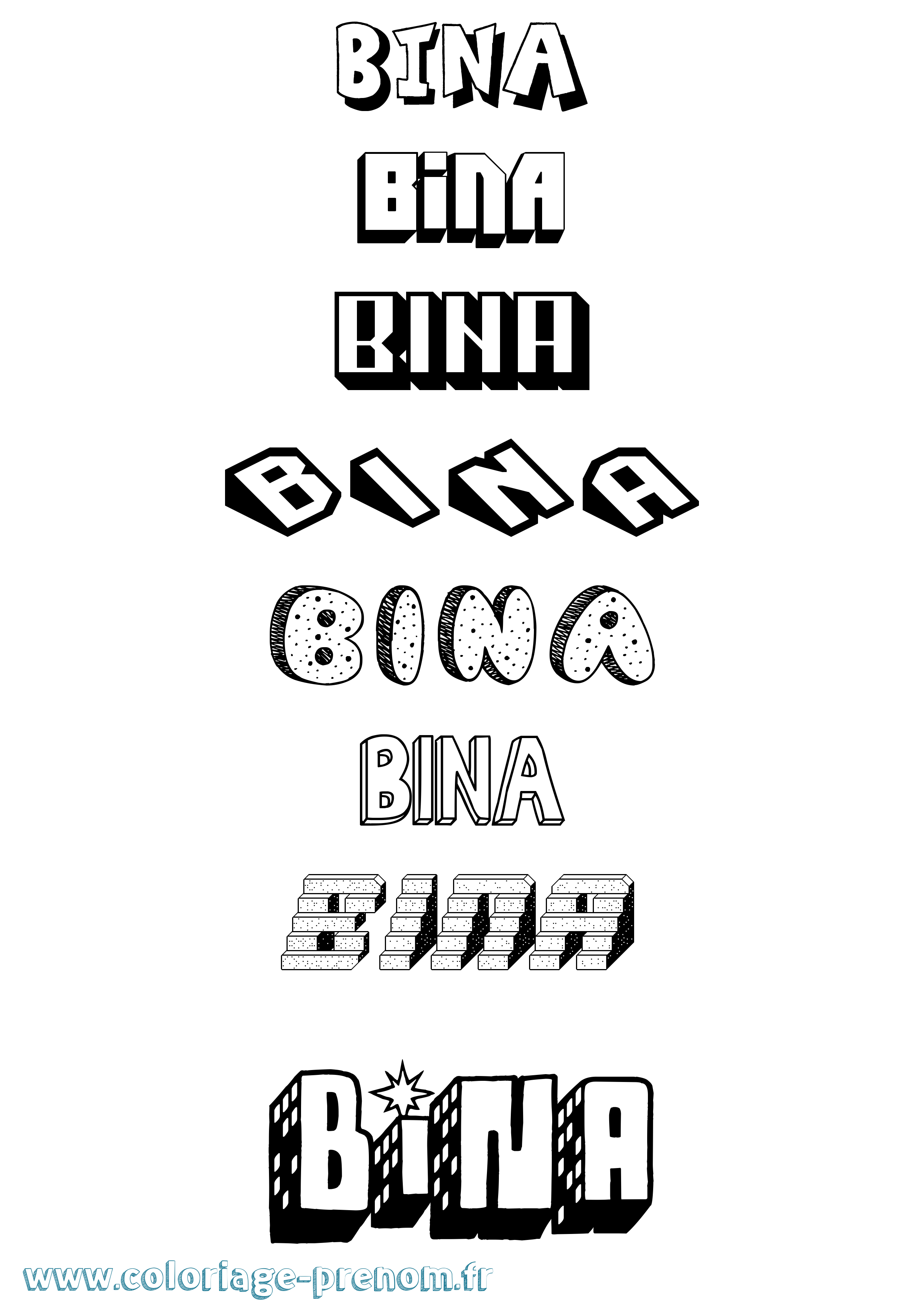 Coloriage Bina Effet 3D Coloriage prénom Bina Effet 3D