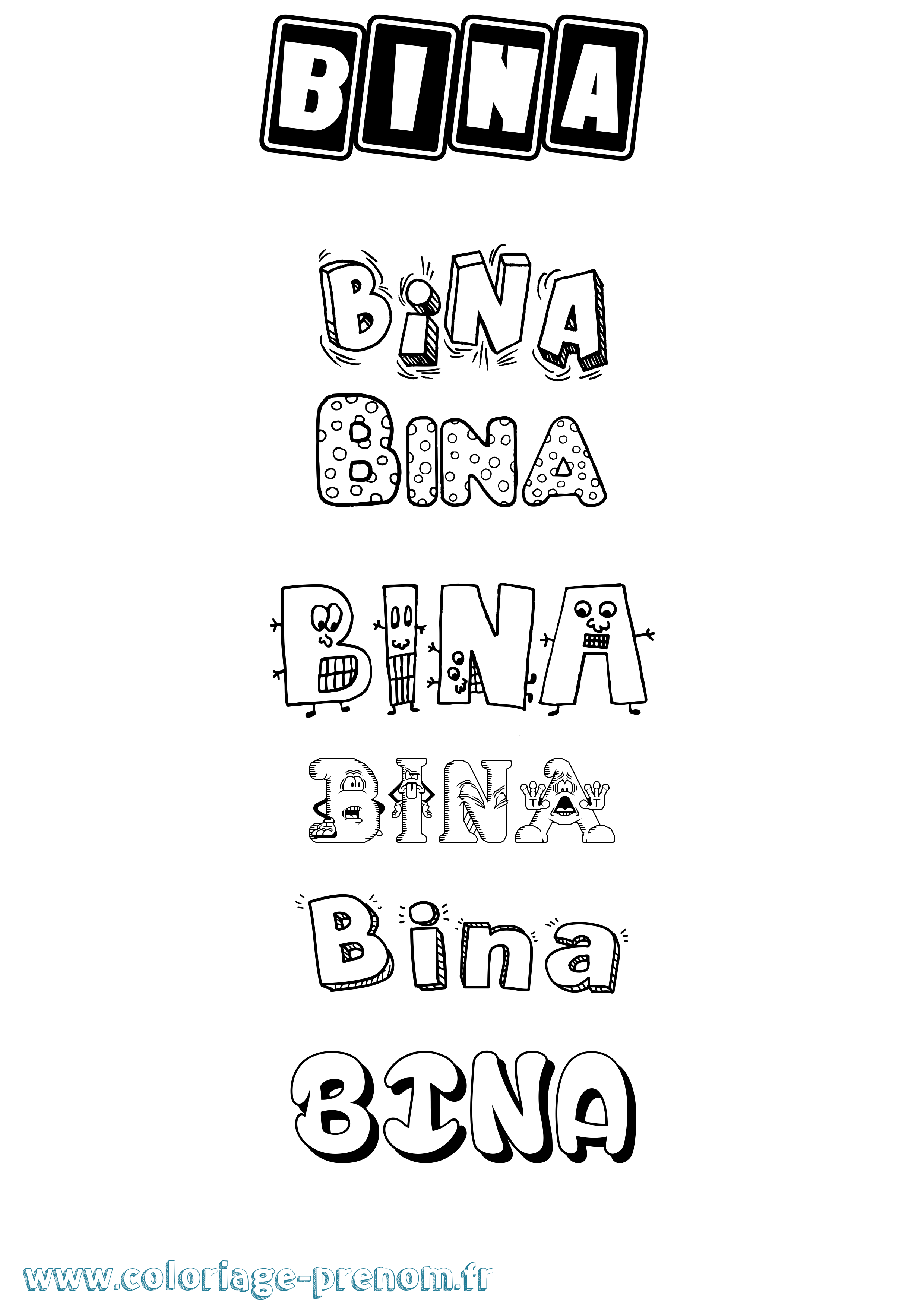 Coloriage Bina Fun Coloriage prénom Bina Fun