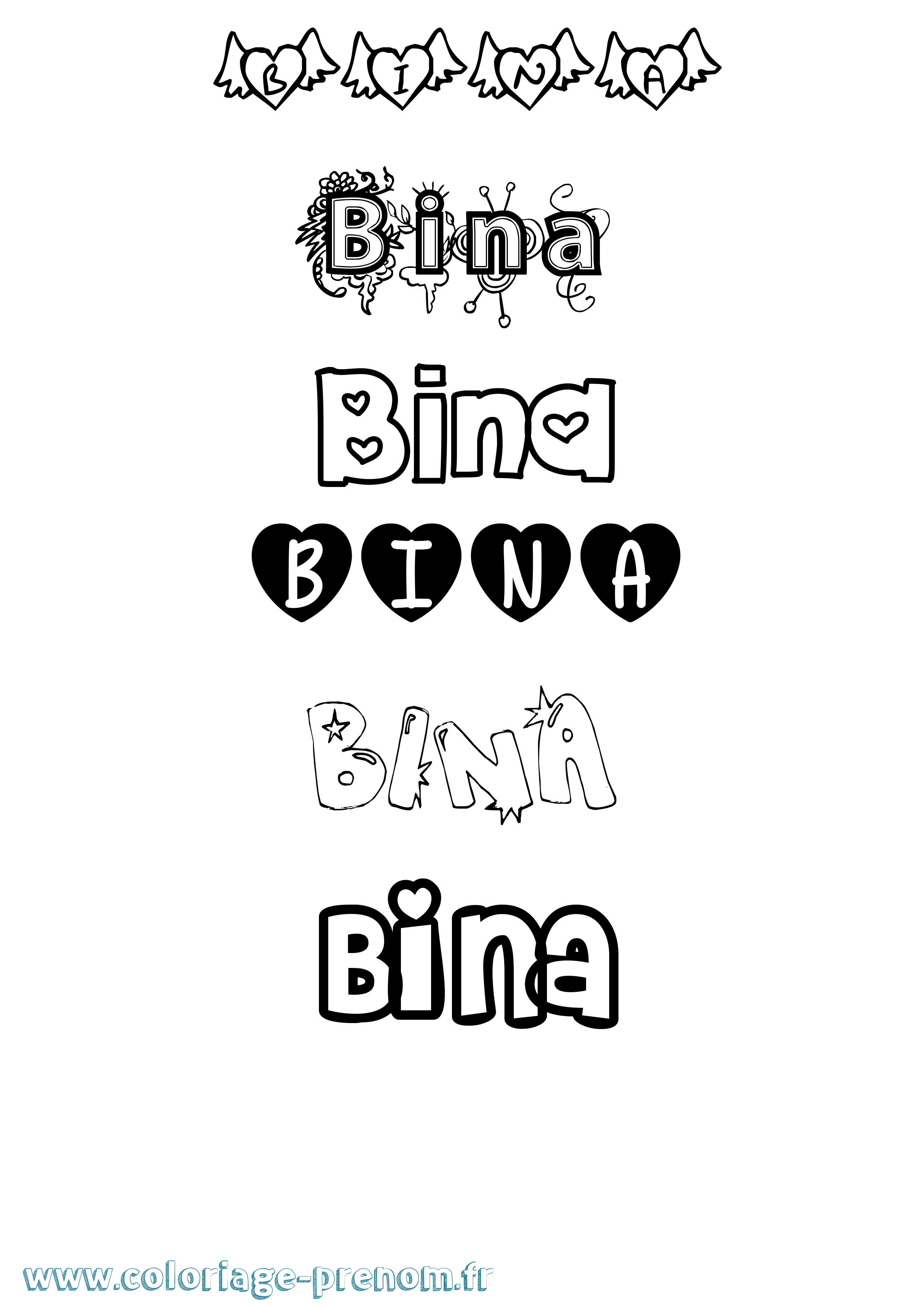 Coloriage Bina Girly Coloriage prénom Bina Girly