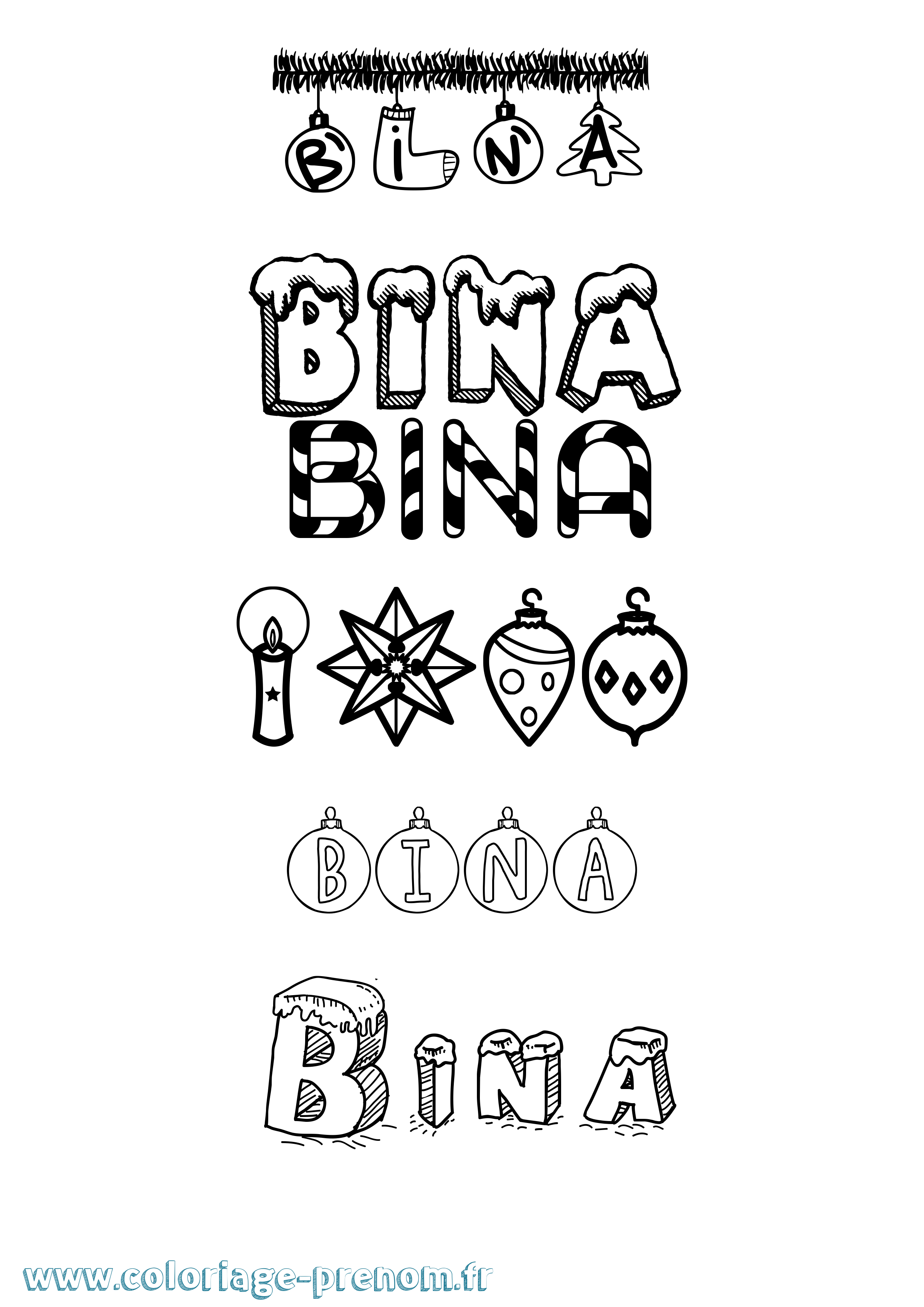 Coloriage Bina Noël Coloriage prénom Bina Noël
