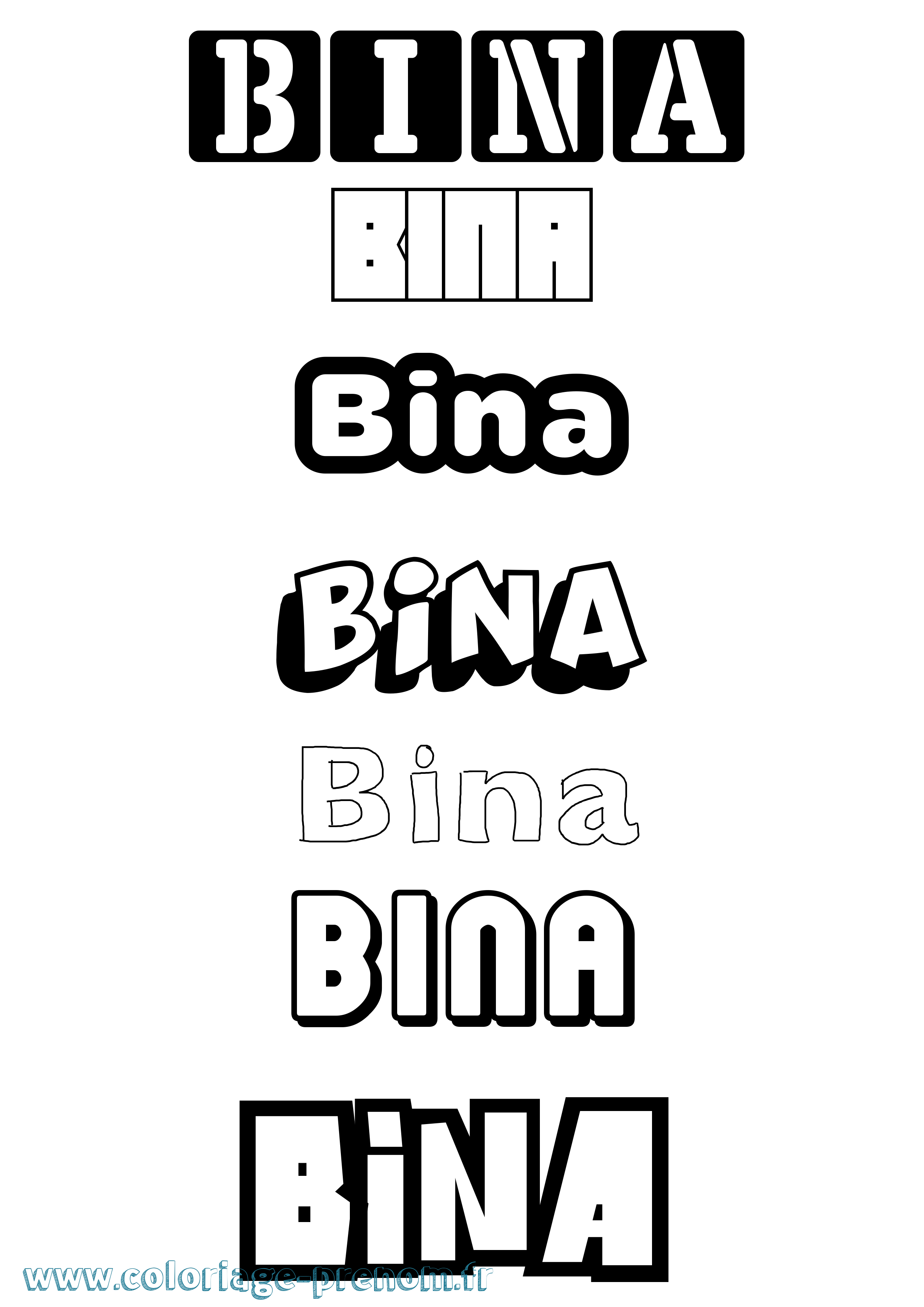 Coloriage Bina Simple Coloriage prénom Bina Simple