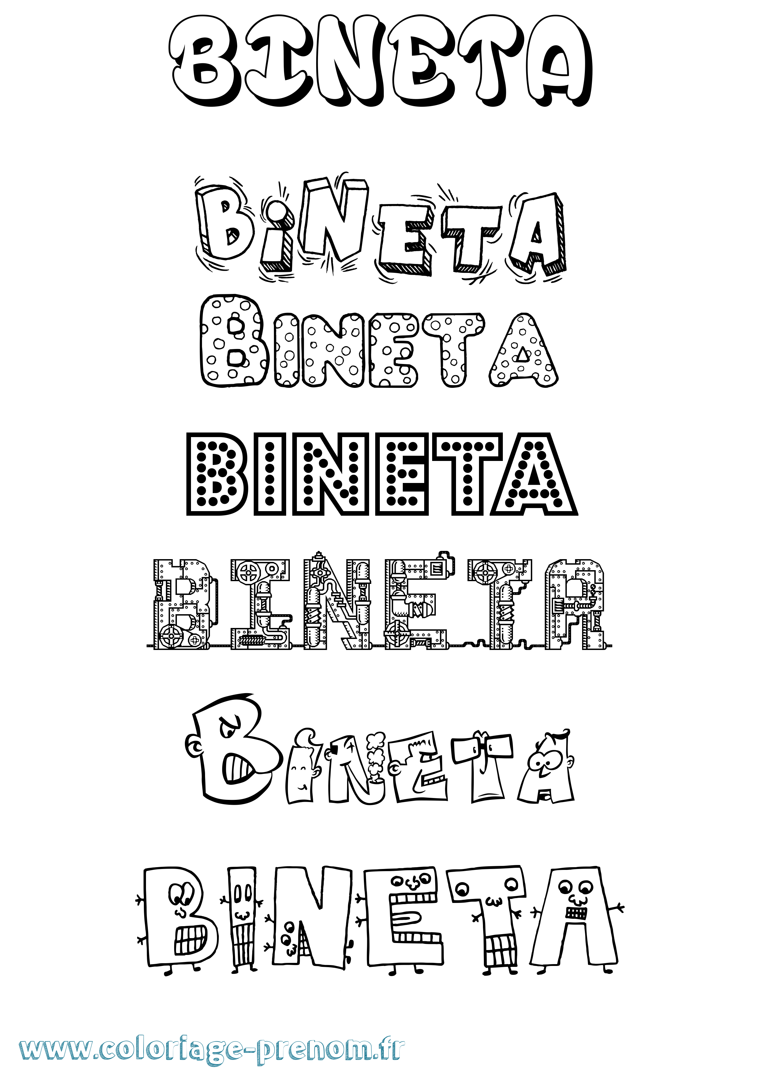 Coloriage Bineta Fun Coloriage prénom Bineta Fun