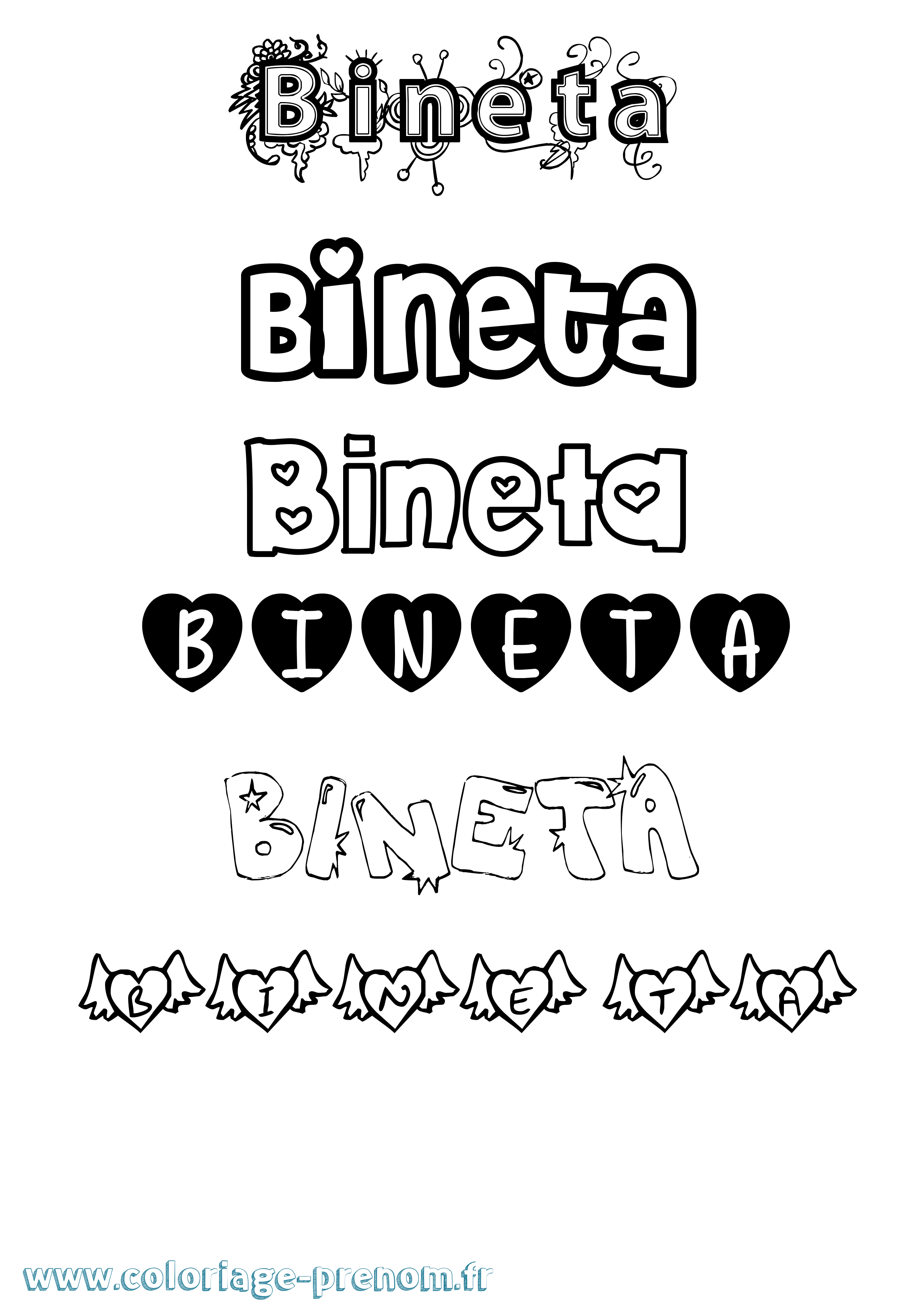Coloriage Bineta Girly Coloriage prénom Bineta Girly