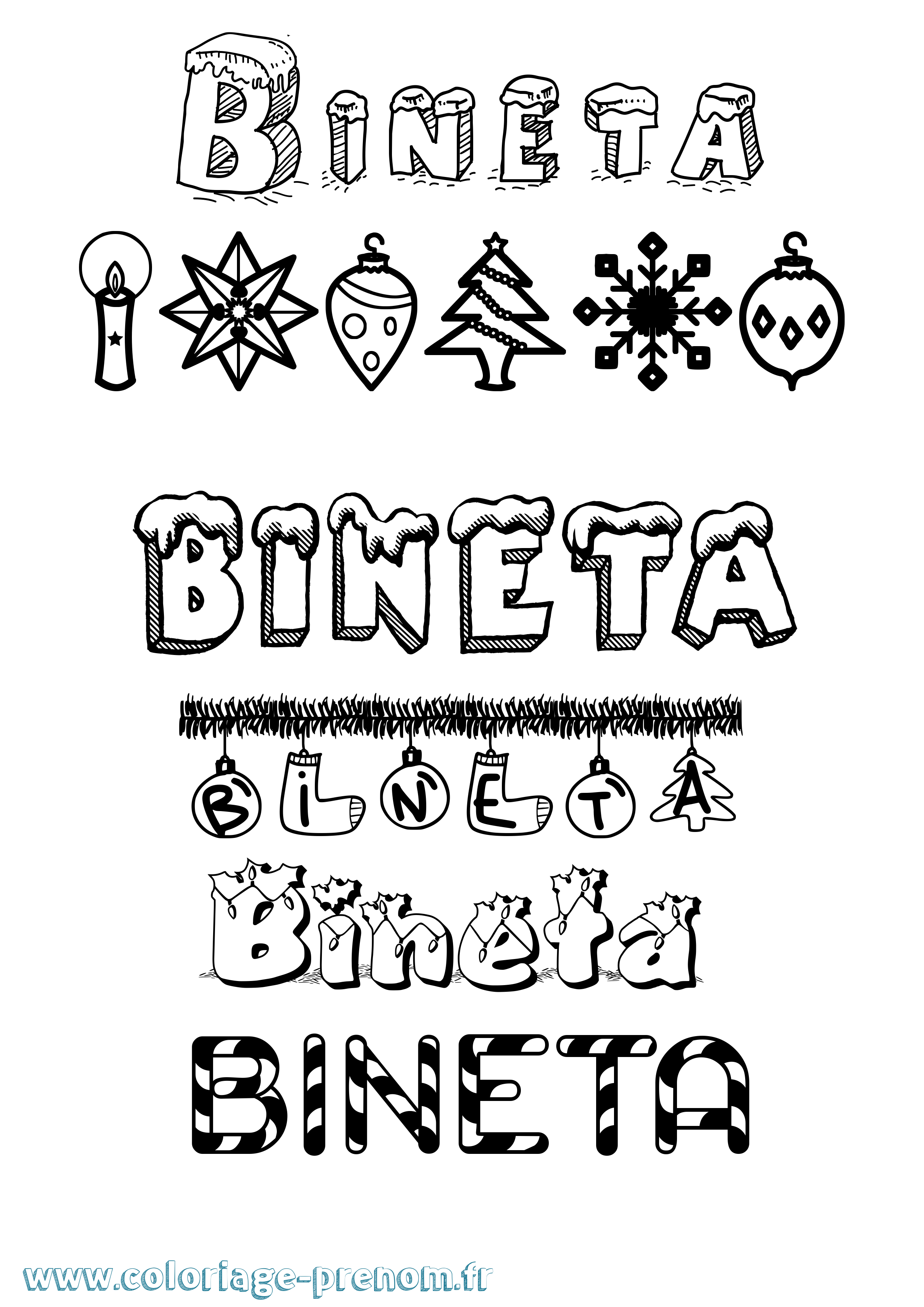 Coloriage Bineta Noël Coloriage prénom Bineta Noël