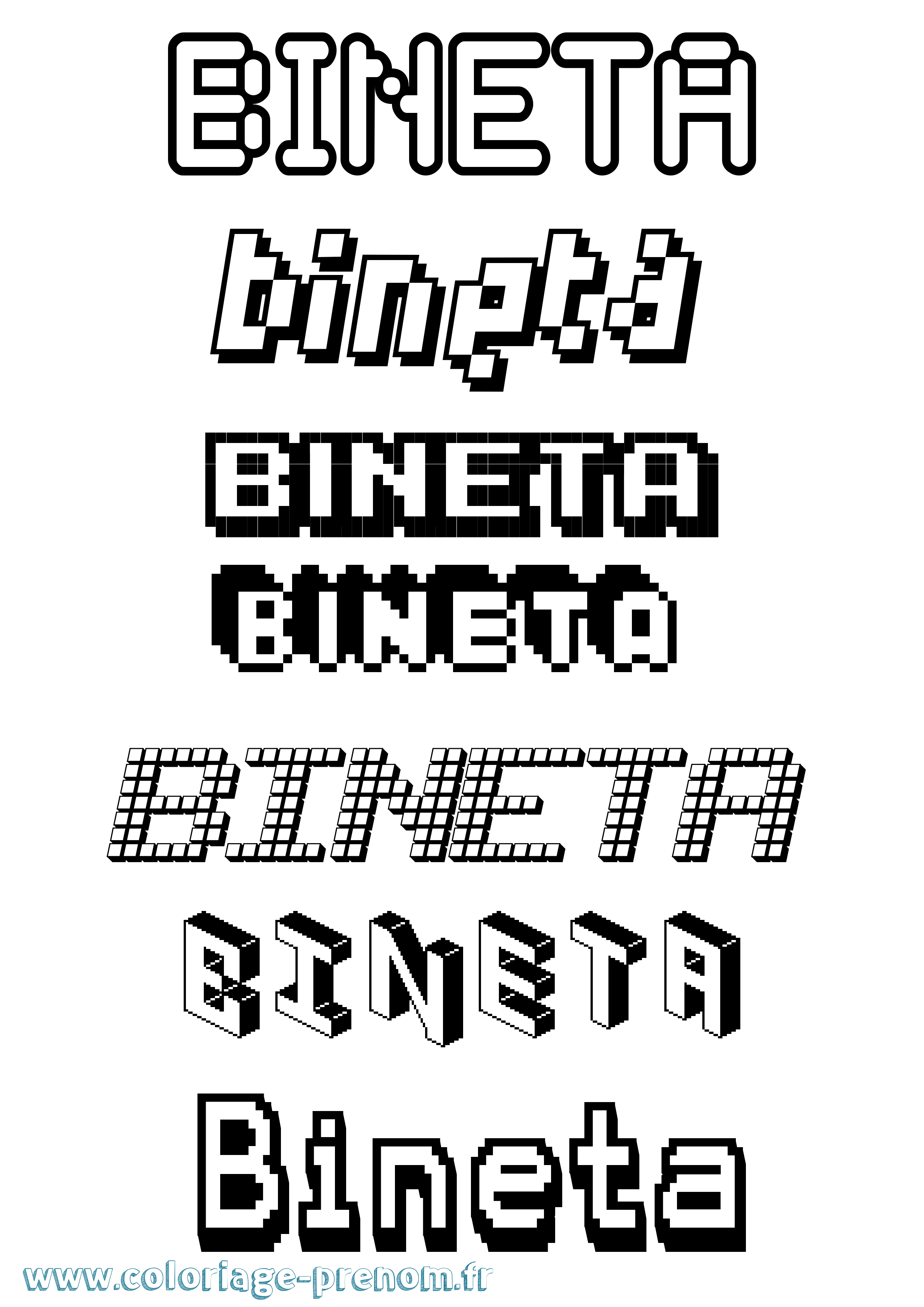 Coloriage Bineta Pixel Coloriage prénom Bineta Pixel