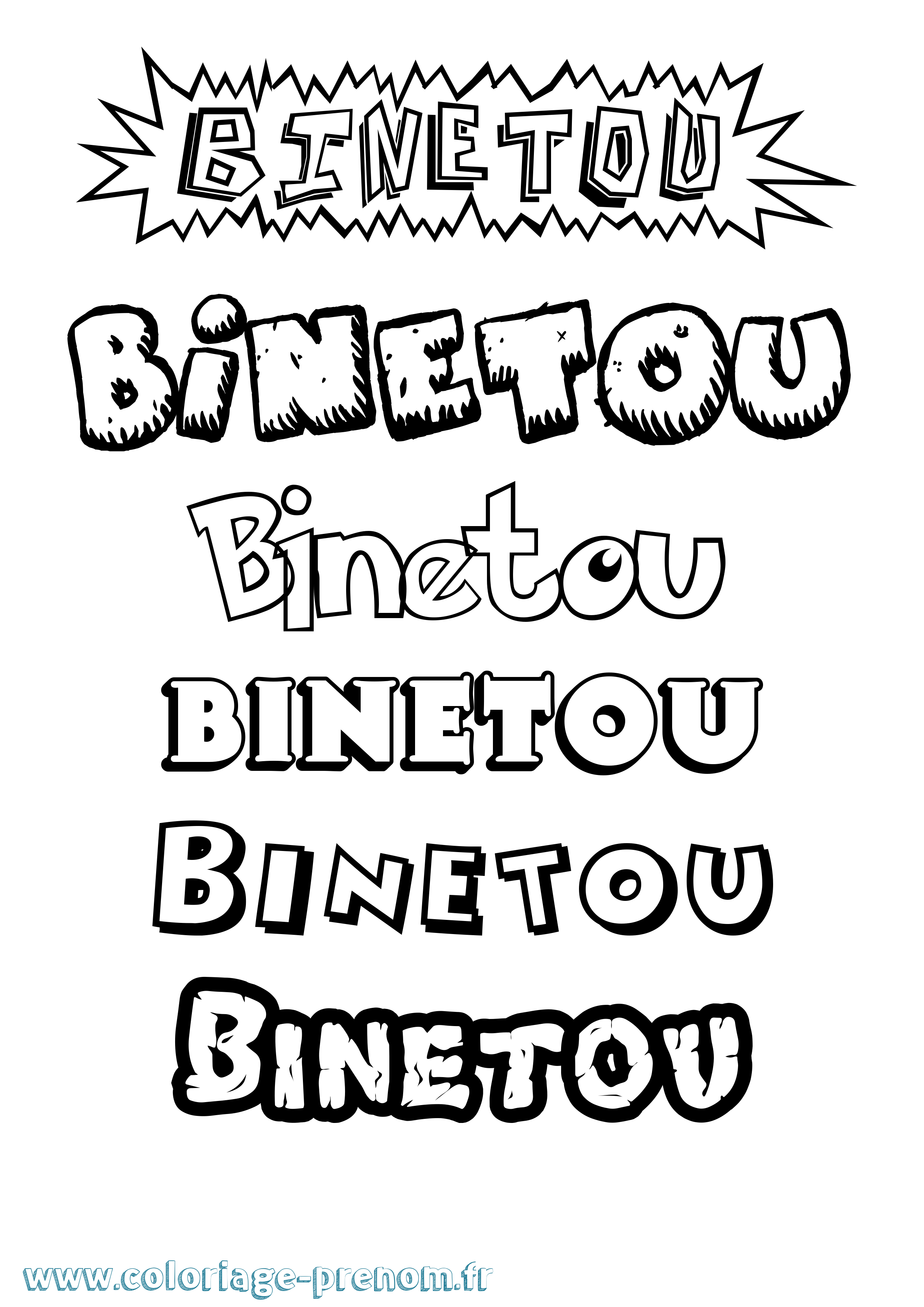 Coloriage Binetou Dessin Animé Coloriage prénom Binetou Dessin Animé