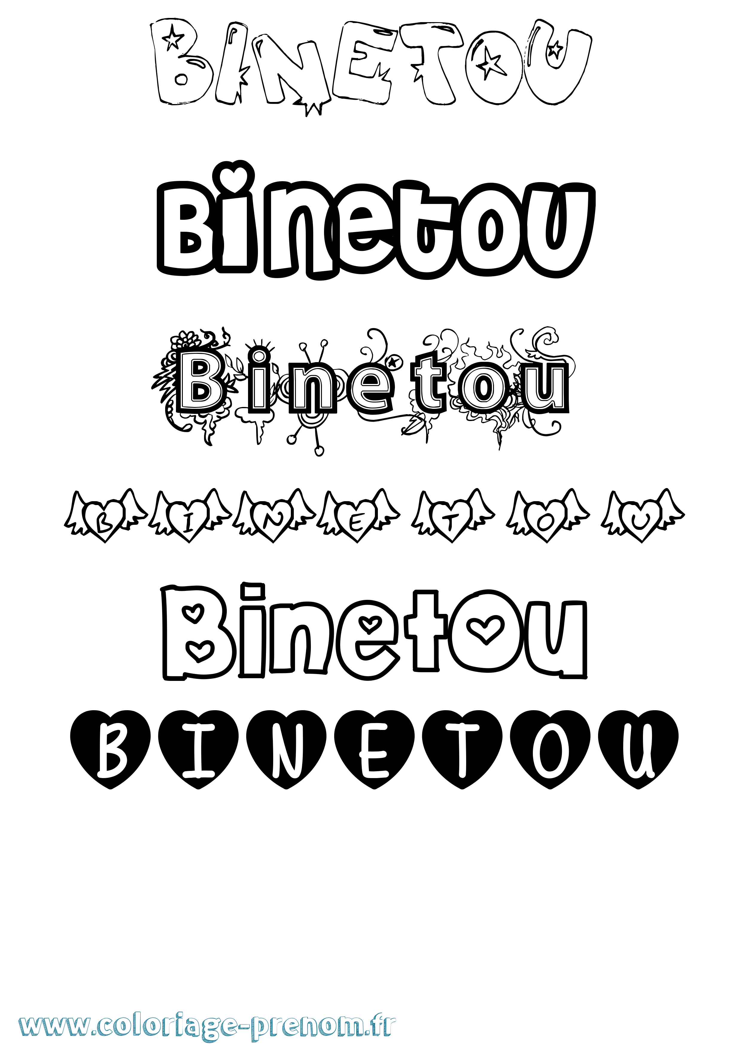 Coloriage Binetou Girly Coloriage prénom Binetou Girly