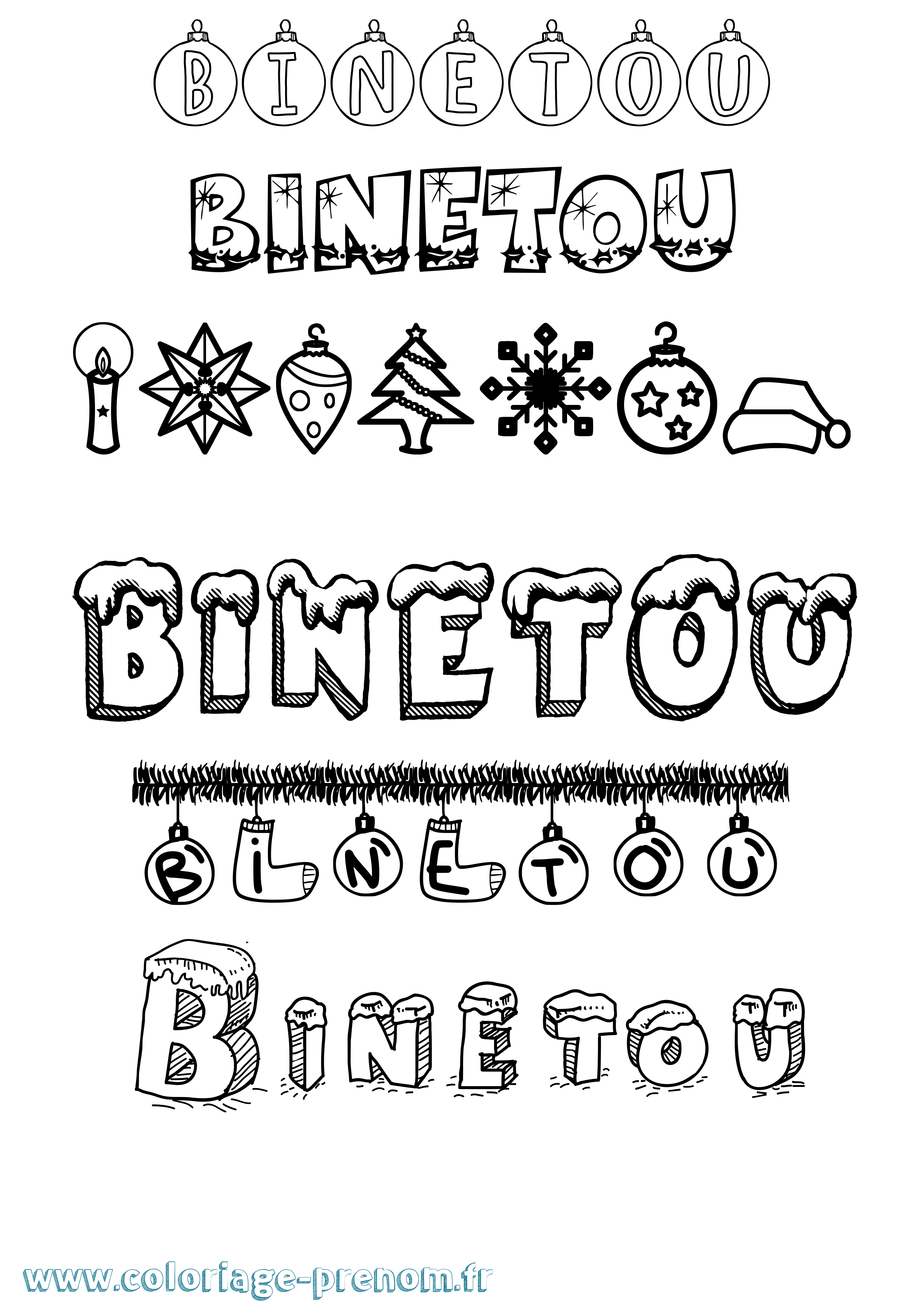 Coloriage Binetou Noël Coloriage prénom Binetou Noël