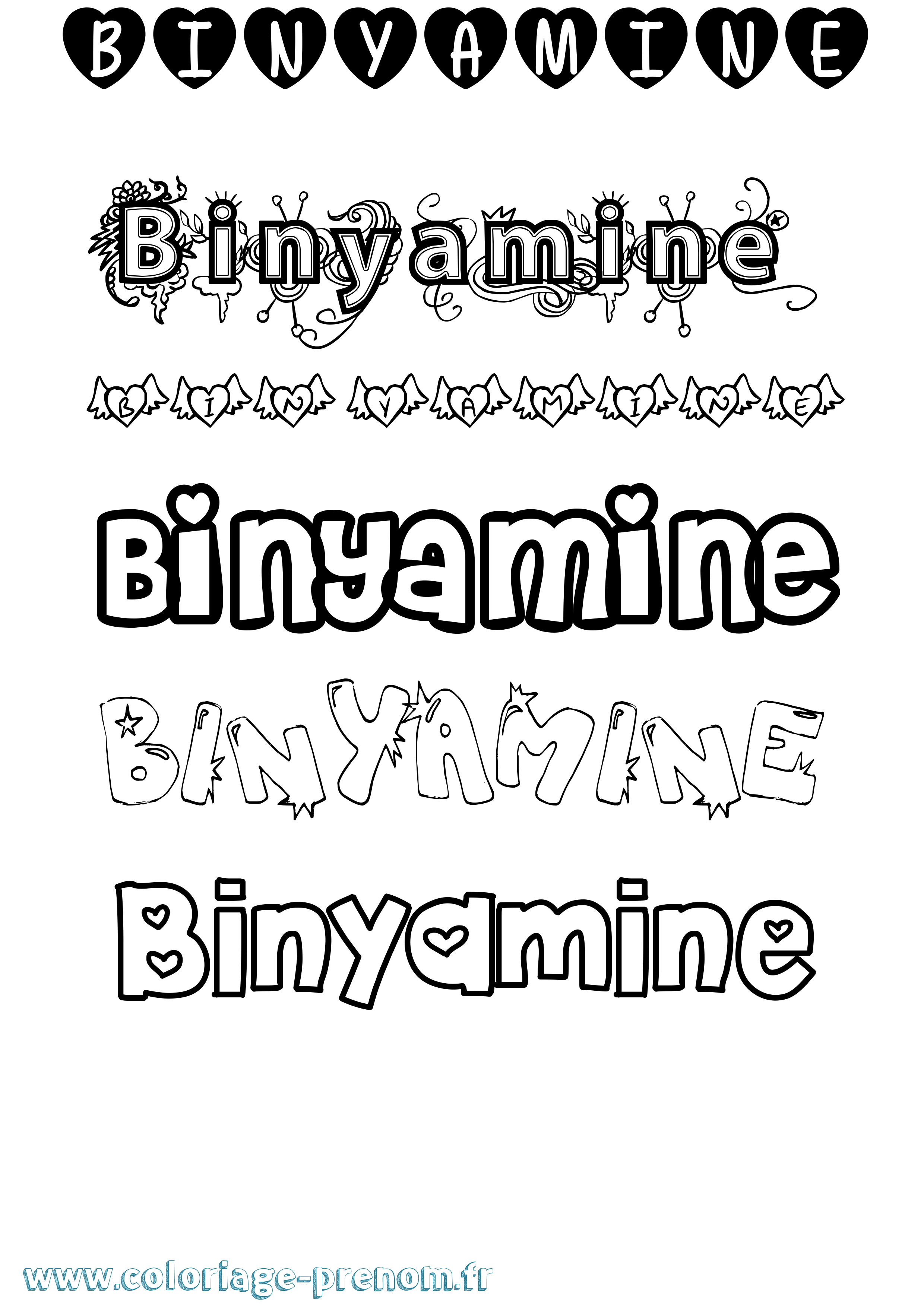 Coloriage Binyamine Girly Coloriage prénom Binyamine Girly
