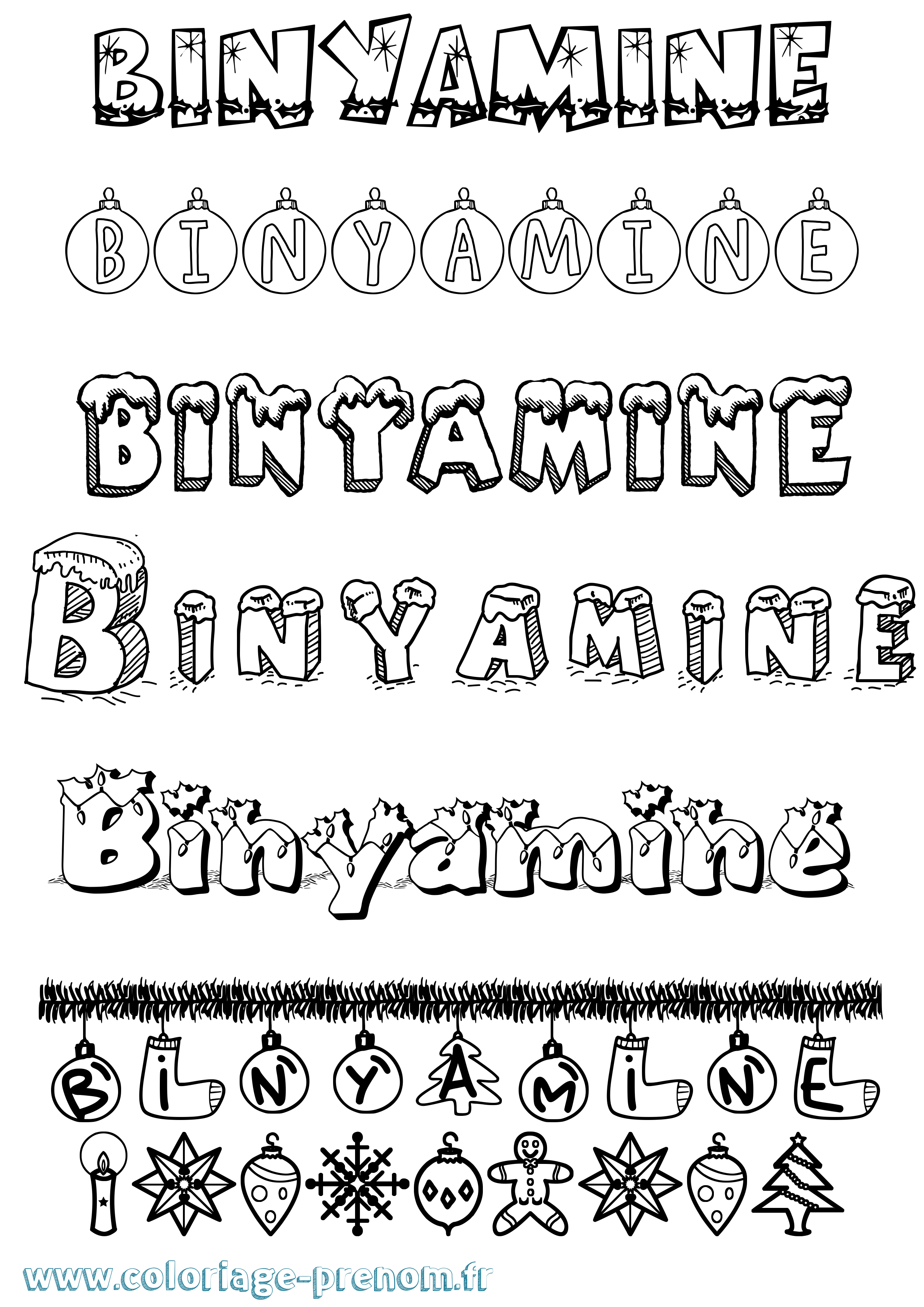 Coloriage Binyamine Noël Coloriage prénom Binyamine Noël